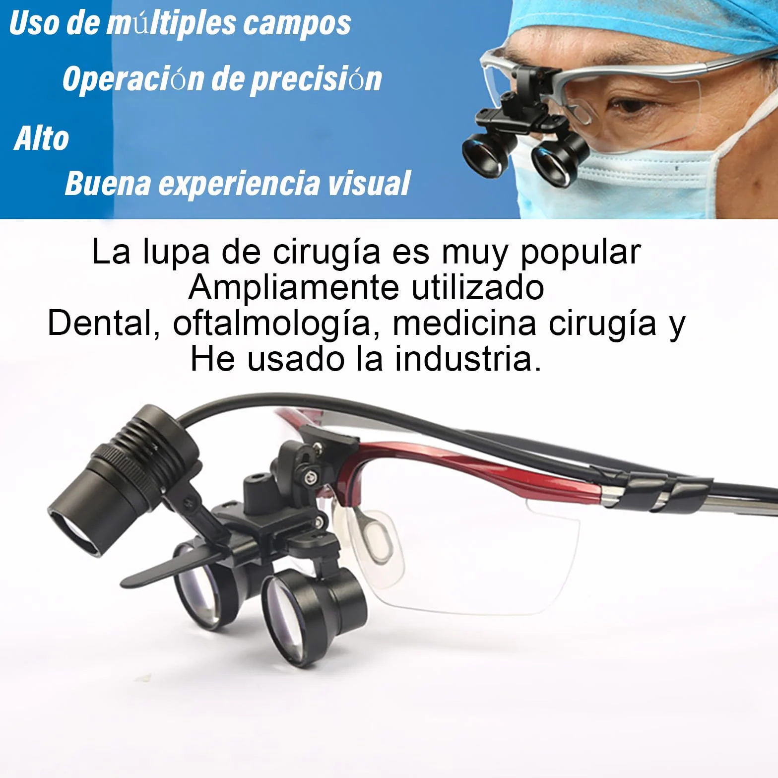 Lupas dentales binoculares con luz 3.5x 420 mm distancia interpupilar ajustable