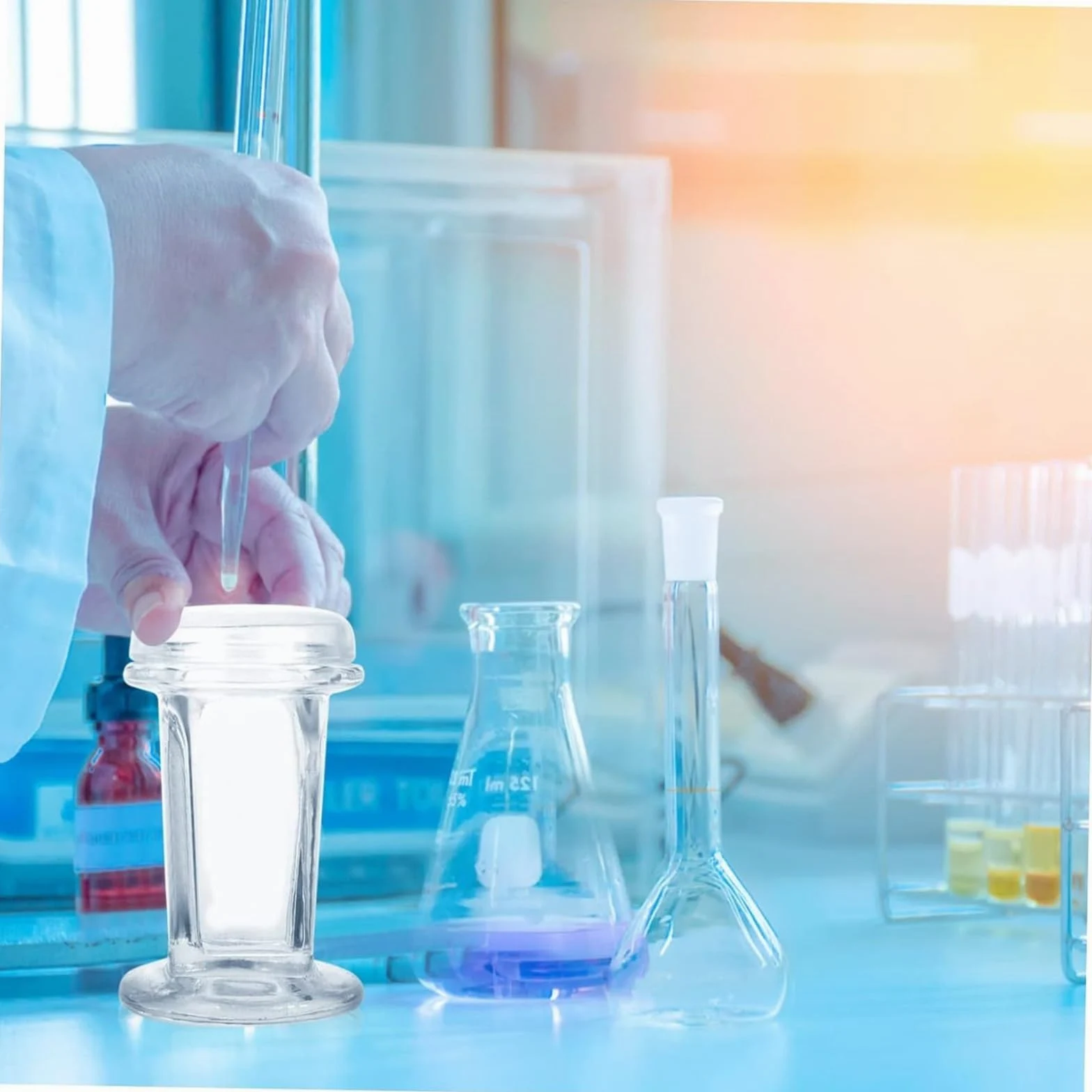 Frasco de Vidrio para tinción de patología, Redondo, Cuadrado, Boca esmerilada, para Laboratorio, con Tapa, de Alta Transparencia, para tinción de portaobjetos, para tinción