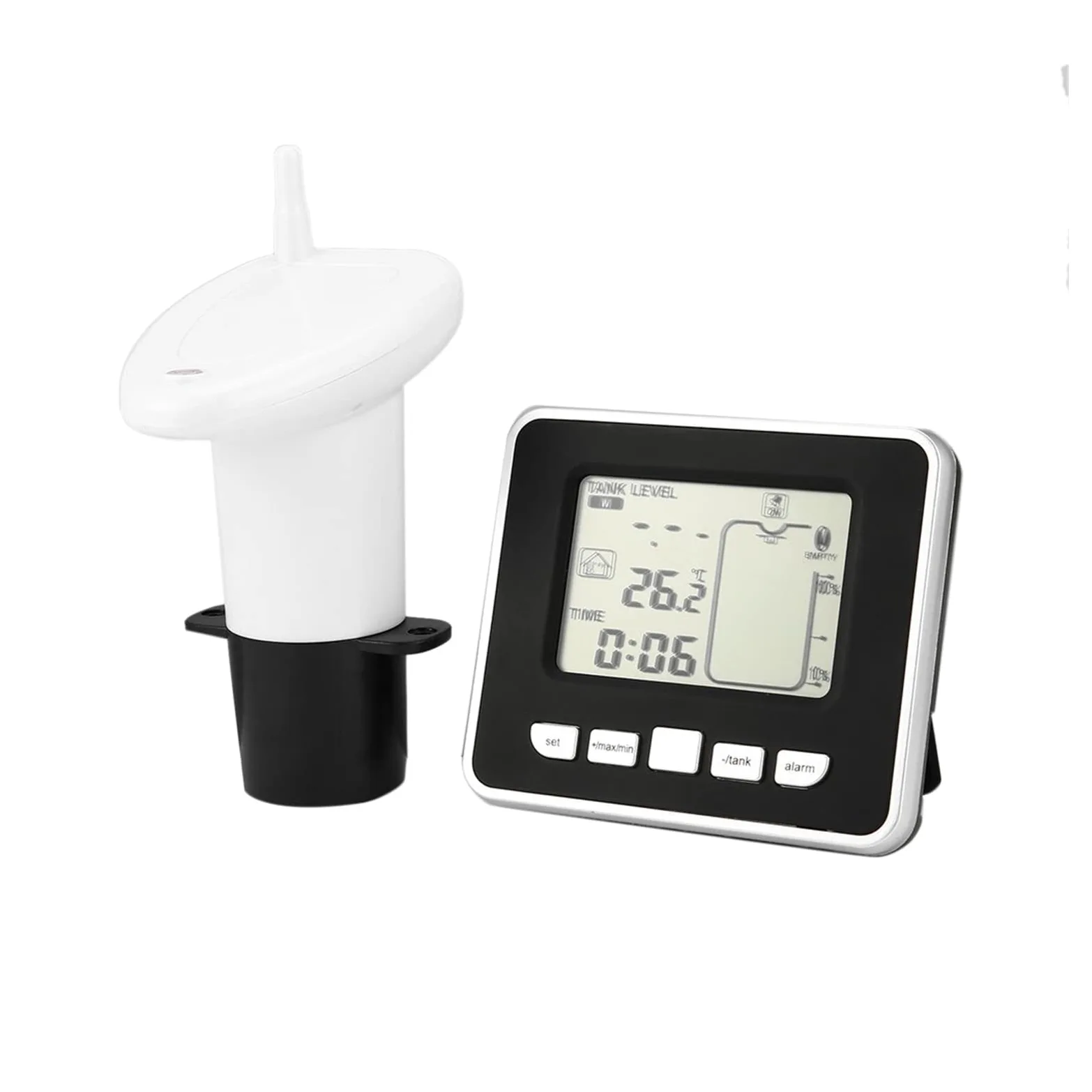 Medidor de nivel de agua, Sensor de medidor de nivel de profundidad líquida de tanque de agua inalámbrico ultrasónico con pantalla de temperatura con pantalla LED de 3,3 pulgadas