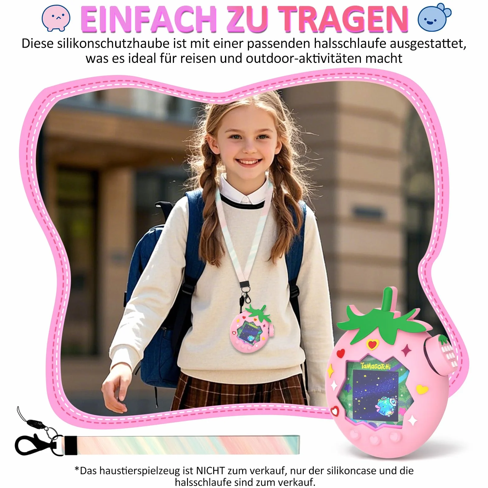 Carcasa de silicona para Tamagotchi Paradise, diseño de fresas, antigolpes y arañazos, con correa
