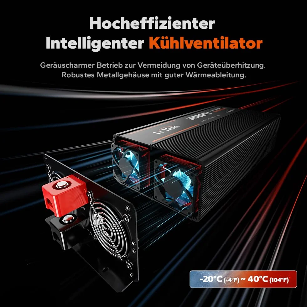 LiTime 3000W Inversor Sinsus Puro 12VDC a 230VAC Convertidor para Autocaravana, Camping, inversor de energía Solar con 2 Salidas AC, Pantalla de vigilancia con Pantalla de Estado en Tiempo Real