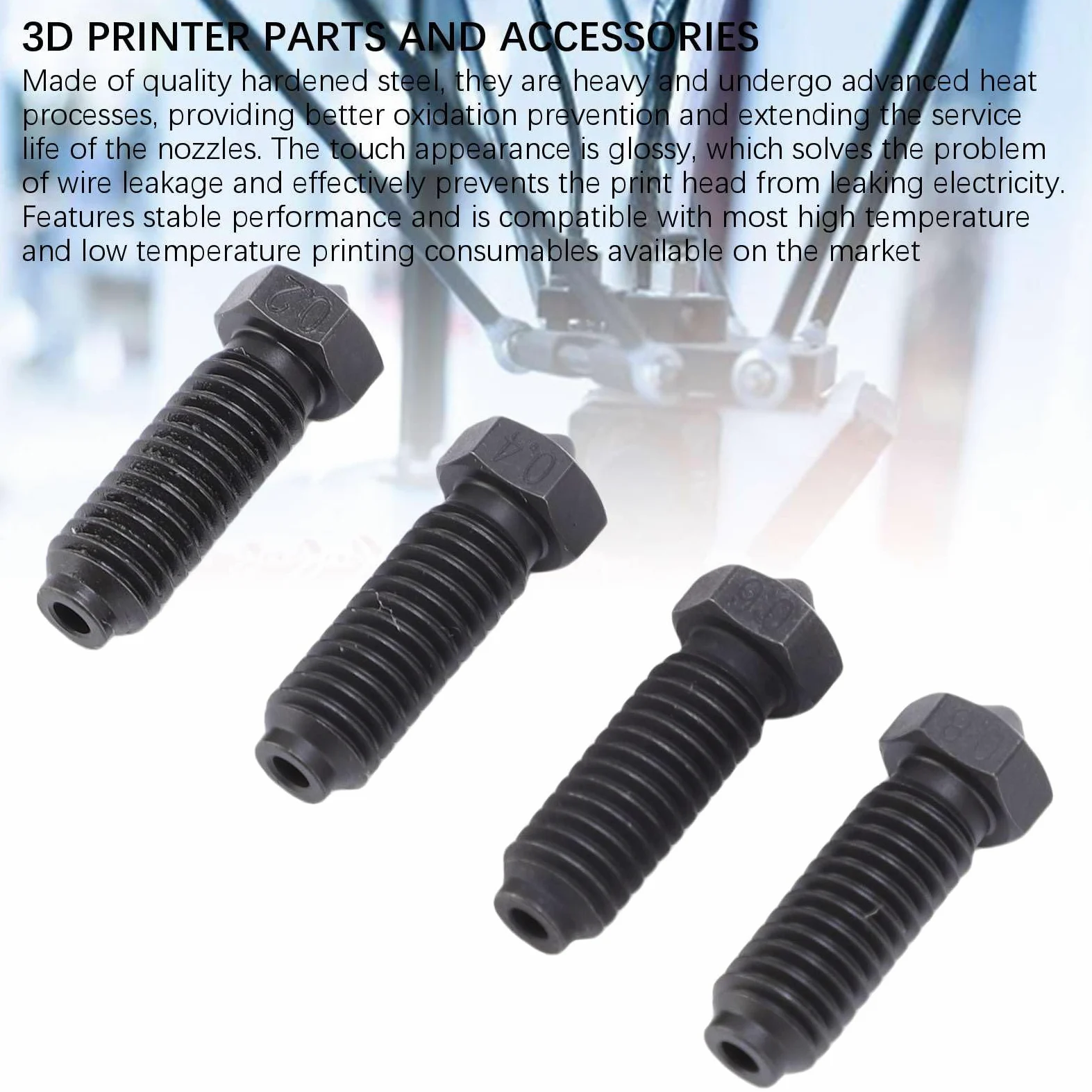 Kit de boquillas de acero endurecido, 40 piezas compatibles con piezas de repuesto de impresora 3D 3 Combo S1, juego de boquillas de 0,2 0,4 0,6 0,8 mm para impresión 3D F