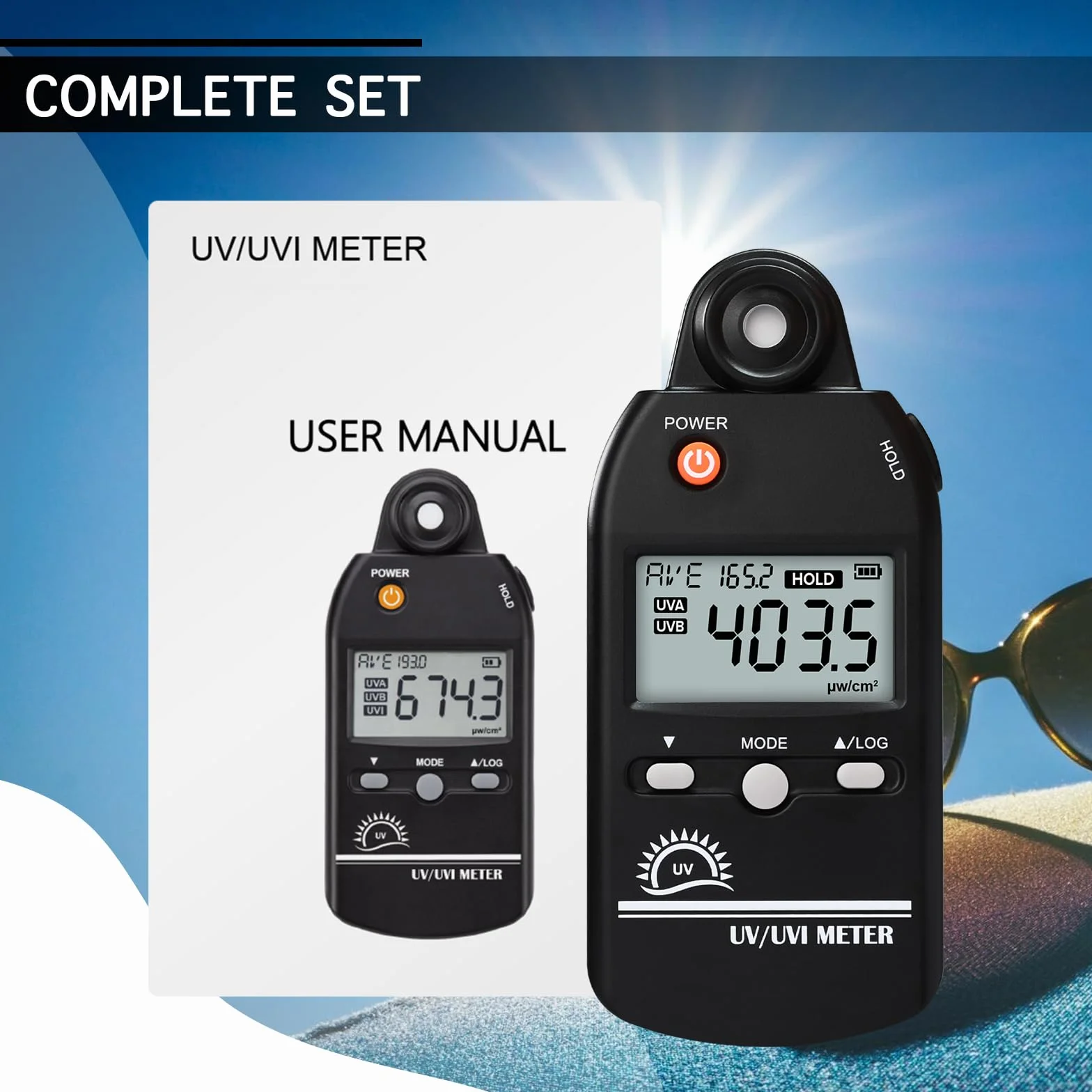 Medidor UV digital UVB 280-400 nm UV/UVI conmutable 0-5000 μW/cm² detector registro datos 100 grupos