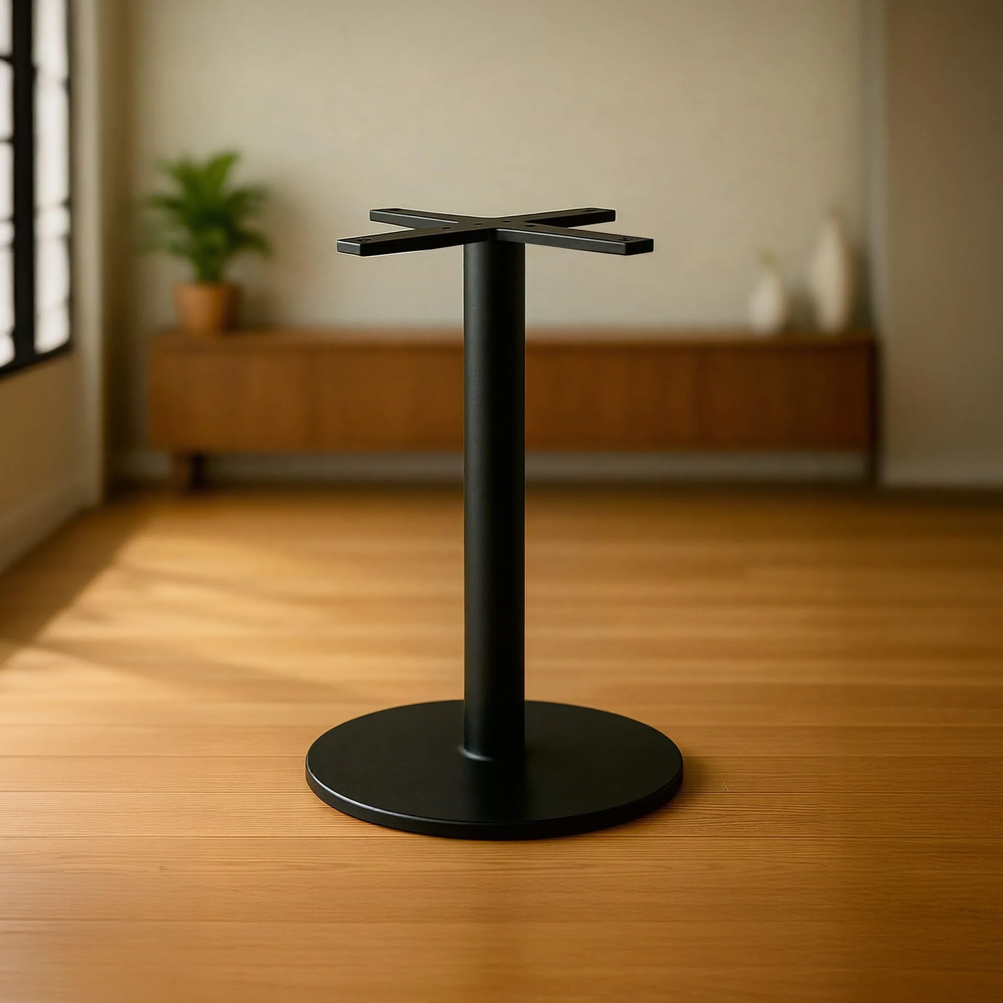 CLP Base de Mesa de Metal Negro, Patas de Mesa Marudi de Acero con Recubrimiento en Polvo, Base de Mesa Robusta para Interior y Exterior, Color:Negro, Forma:Redondo