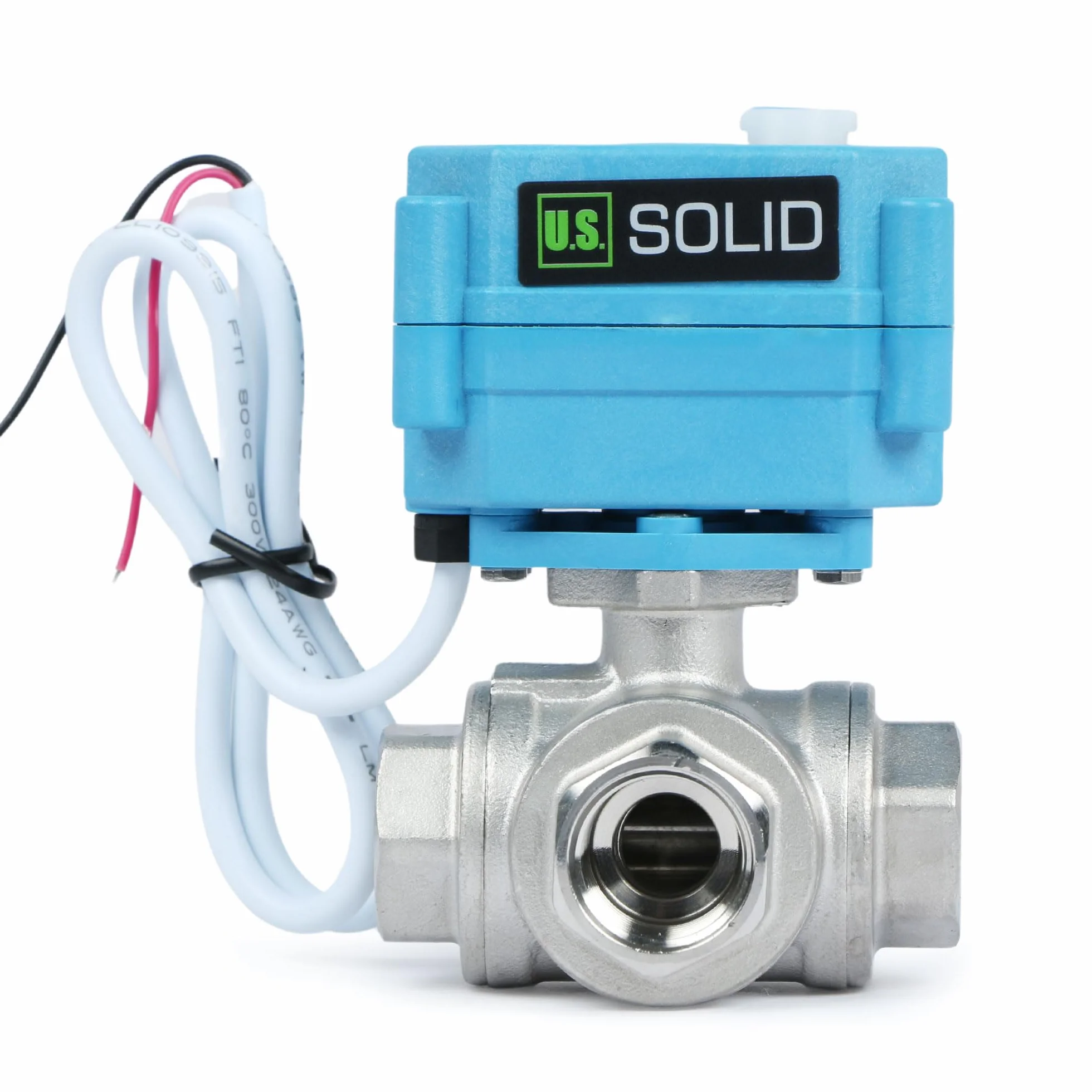 U.S. Solid Válvula motorizada 3 vías acero inoxidable: tipo L - eléctrica válvula con función manual, puerto estándar (1/2", AC110-230V)