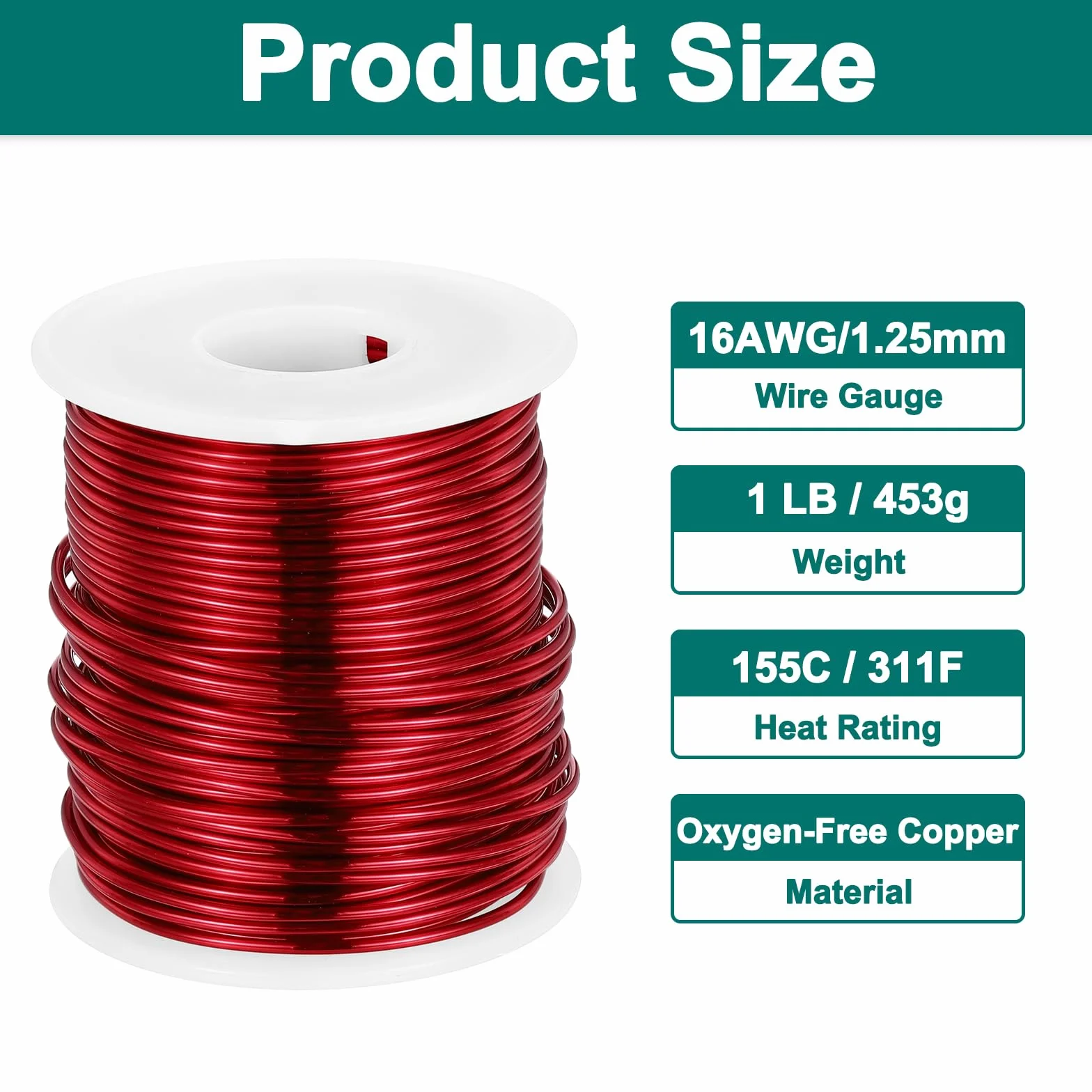 sourcing map Cable magnético de 16 AWG, alambre de cobre esmaltado, 1 libra, 155°C para transformador y motor
