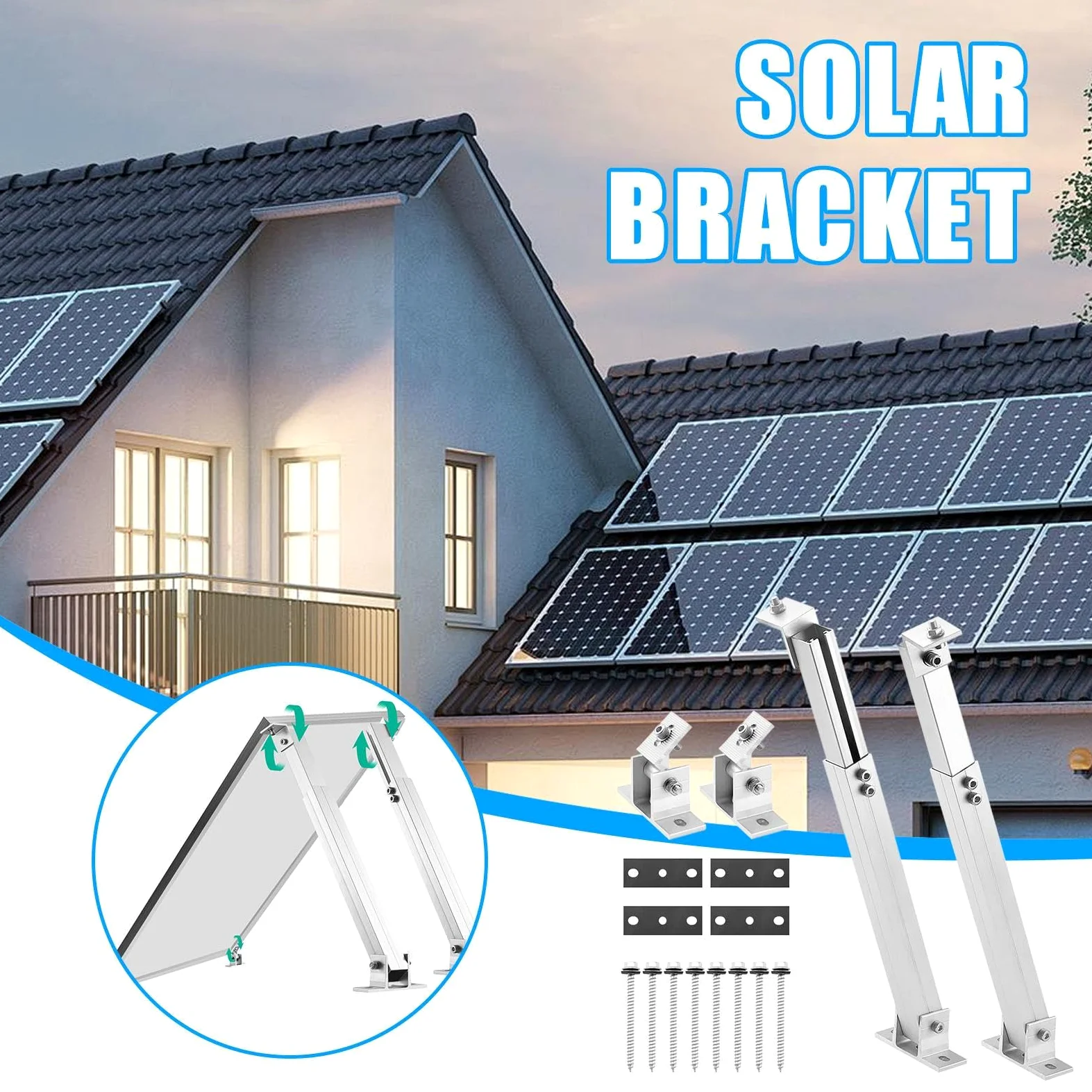Soporte de Montaje inclinable – Soporte de Panel Solar de Aluminio | Ajustable, soport para de energía | Marco de instalación en Tierra, Estructura de Montaje en Techo para vehículos recreativo