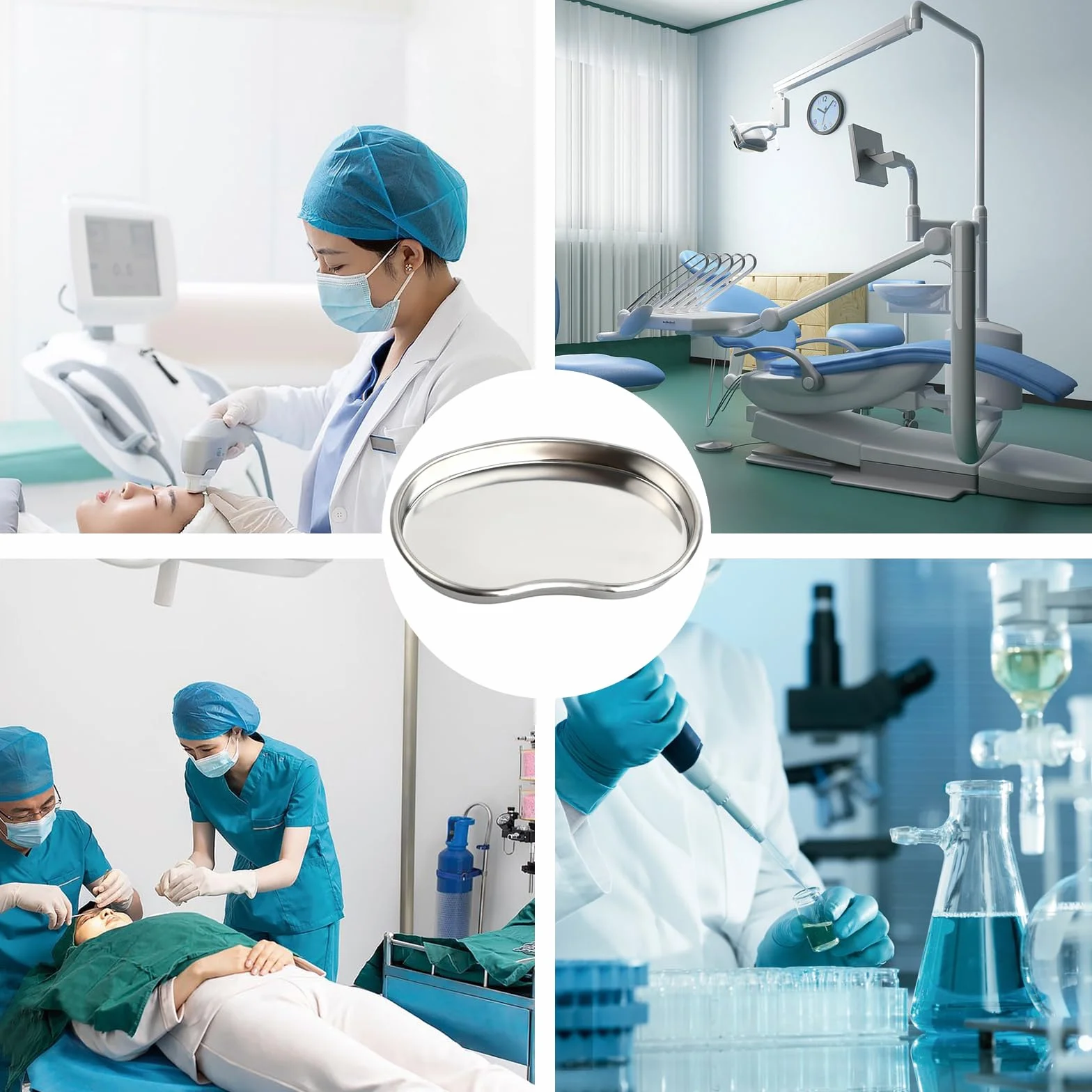 Bandejas de Laboratorio Acero Inoxidable 19.5cm Curvo Quirúrgicas para Instrumentos Médicos Dental Tatuaje
