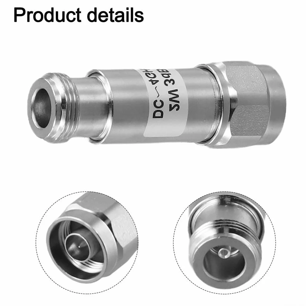 Atenuador RF fijo coaxial N-Type macho a hembra DC-4GHz 2W 3dB 50 ohmios acero inoxidable