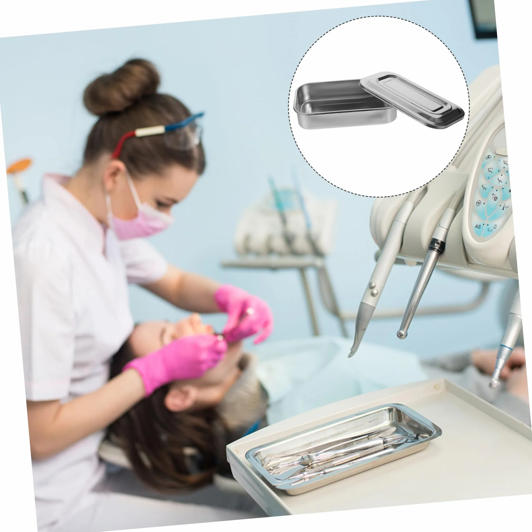 Bandeja de Acero Inoxidable para Esterilización Médica con Tapa, Almacenamiento de Instrumentos de Manicura y Uso Clínico