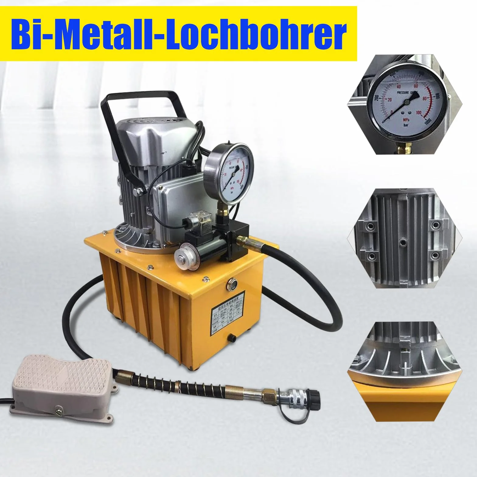 Bomba hidráulica, 0,75 kW, 700 bar, bomba electrohidráulica+válvula de imán de pedal, unidad hidráulica eléctrica de alta calidad, capacidad de aceite 7 l