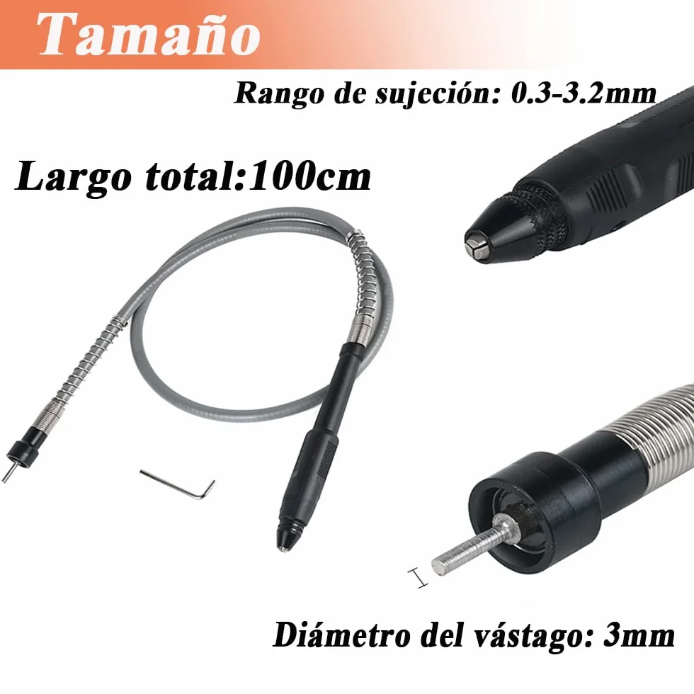 Treki Eje Flexible para Taladro Extensión Cable Amoladora Giratoria Herramienta Rotativa 0.1-3.175mm