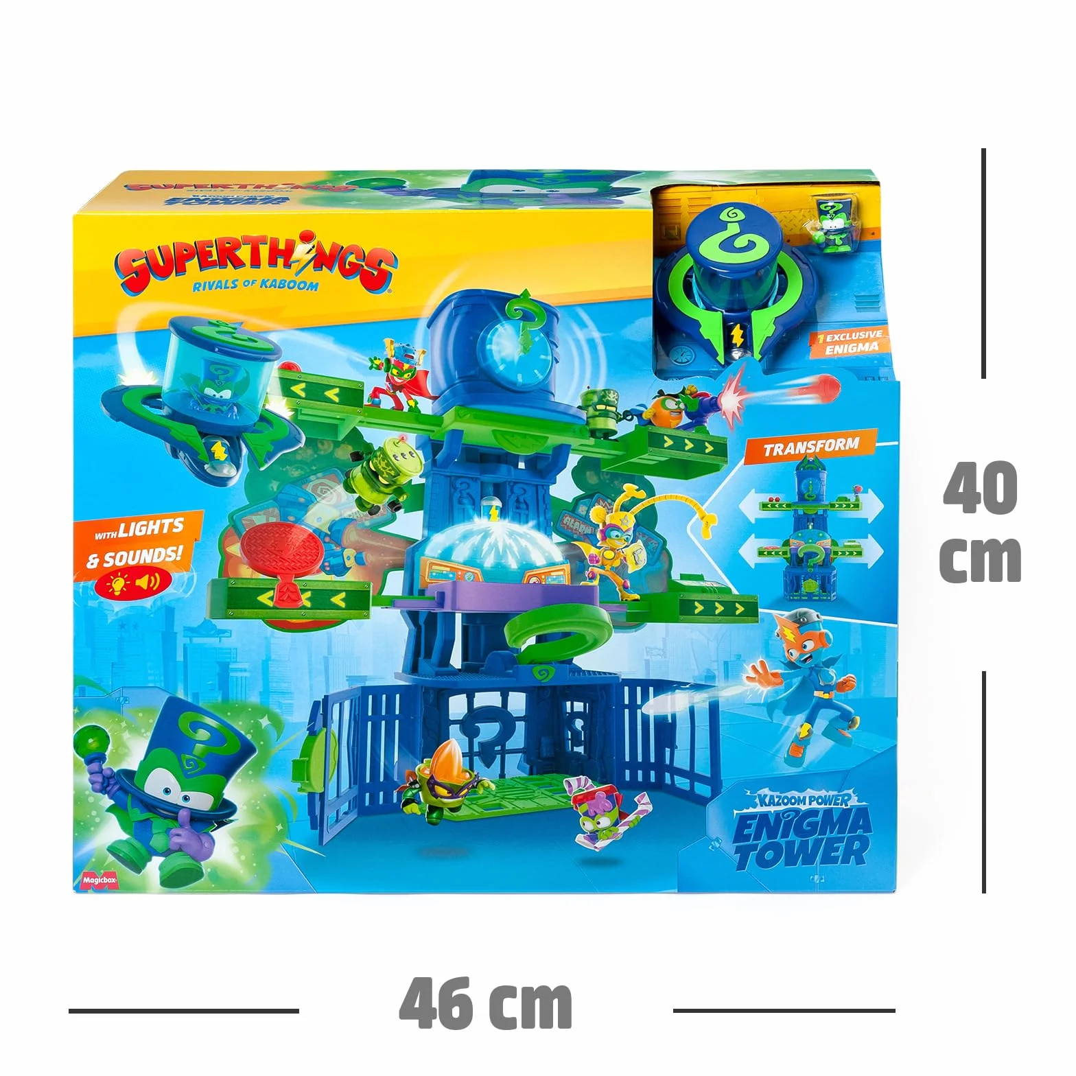 SUPERTHINGS KAZOOM Power Enigma Tower Torre de Enigma Serie TV Contiene 1 Torre 1 Exclusivo 1 Aeronave 1 Prisión 1 Catapulta 1 Disparador 3 Proyectiles