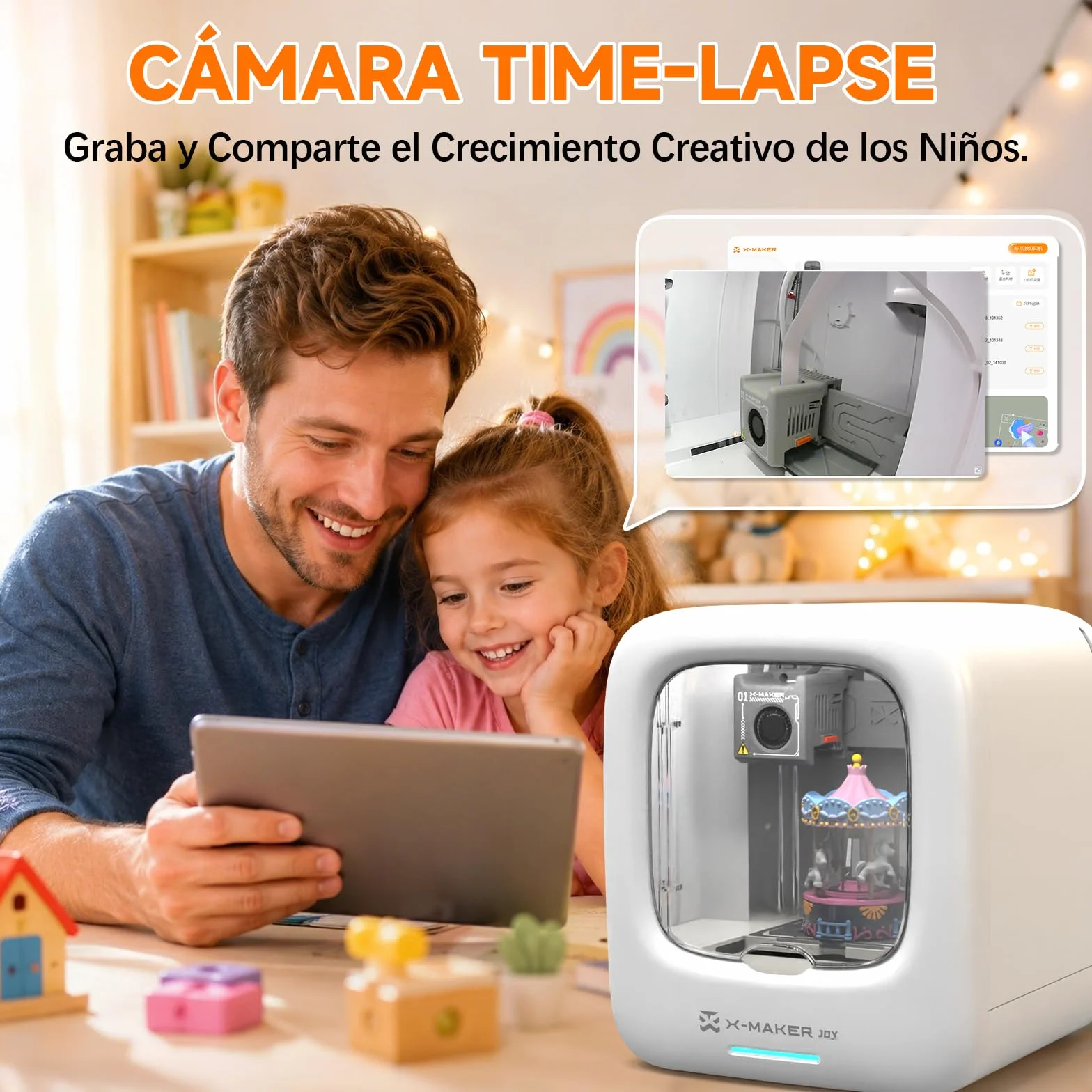 Impresora 3D con IA, 8 Rollos de Filamento PLA, App de Diseño Inteligente, Plantillas 3D y 16 Módulos Mini, Control por App, Time-Lapse, Uso Doméstico