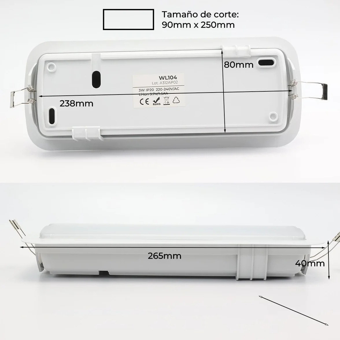 Alpinaluz Luz de Emergencia LED 3W con Batería de Litio, 265lm, 3 Horas