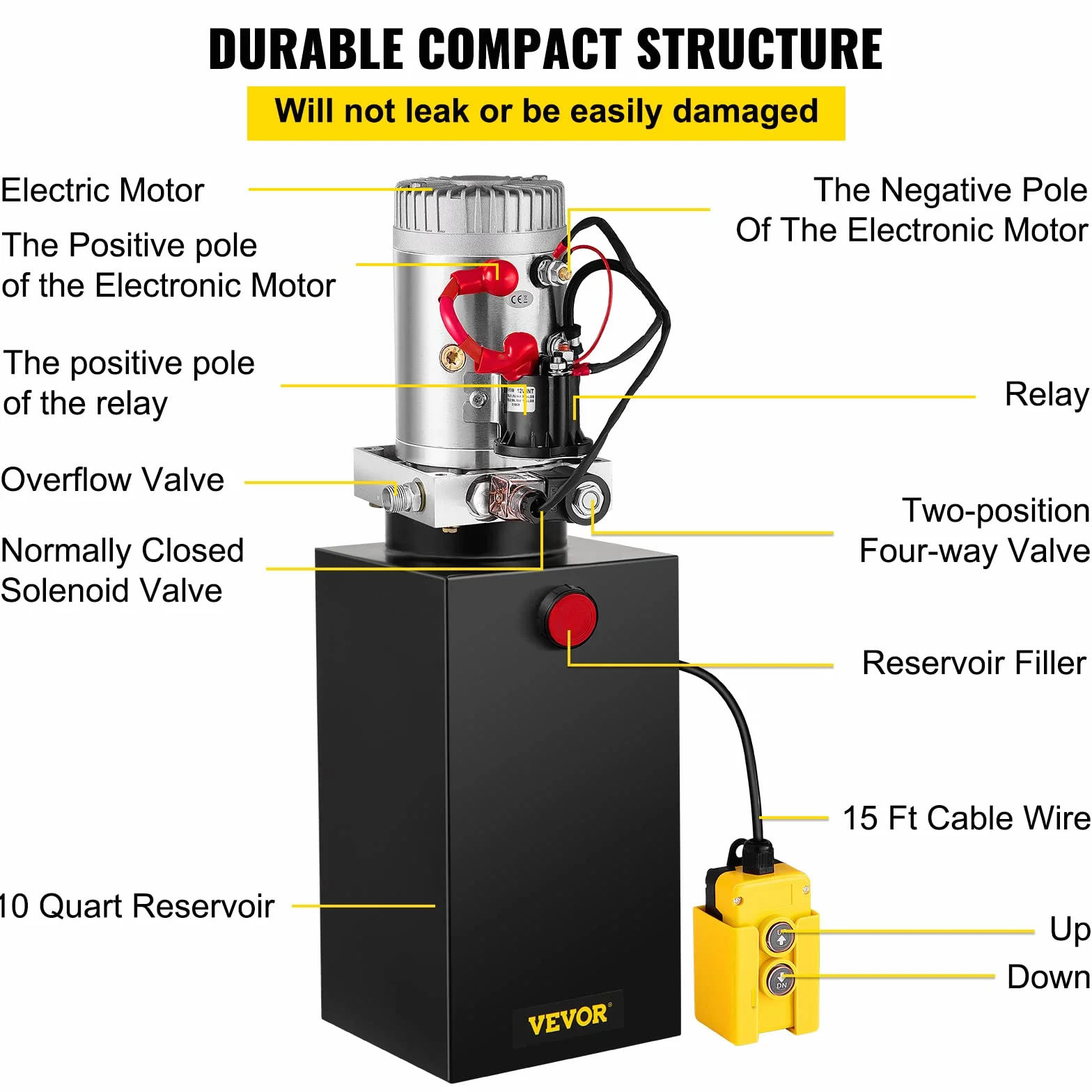 VEVOR Hidráulica de Acción Simple 10L Bomba Hidráulica Remolque Tanque 12V Cilindro Hidráulico para Elevador de Tijera Bomba Hidráulica con Efecto Simple