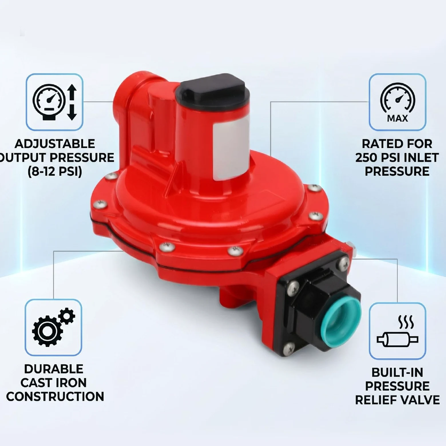 Regulador de Gas Natural R622H-BGJ, 8-12 PSI Ajustable 1/2 Pulgada NPT Salida de Entrada Regulador Gas Primera Etapa, Propano para Residencial Comercial Industrial