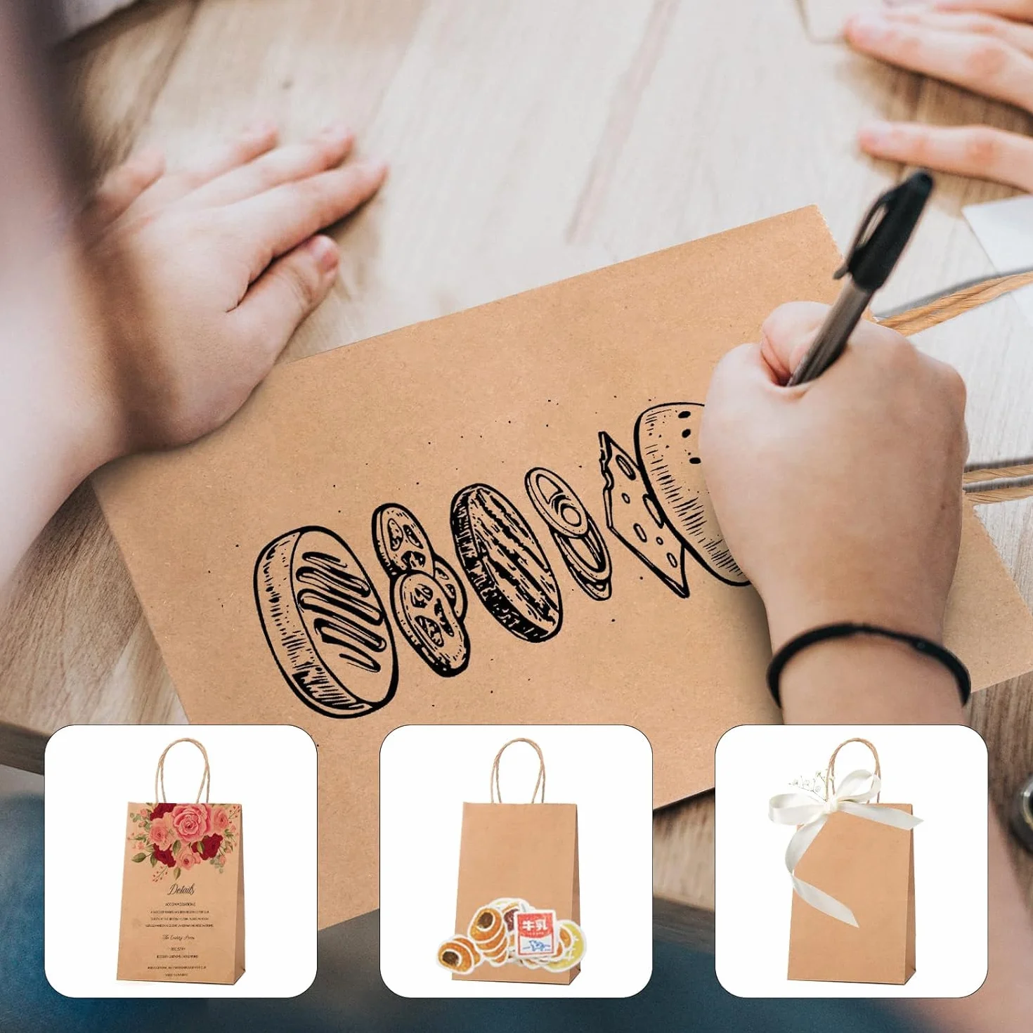 Bolsa de papel Kraft marrón 20x12x26,5cm 100 piezas con asas retorcidas