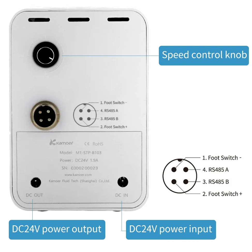 Kamoer M1-STP Bomba peristáltica inteligente 24V motor paso a paso ajustable 0-88ml/min