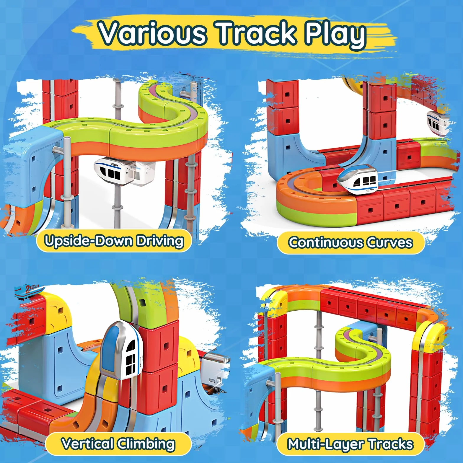 Tren Eléctrico Juguete 141 Piezas, Kit de Vías de Cubos 3D DIY, Juego de Construcción Regalo para Niños 3-12 Años
