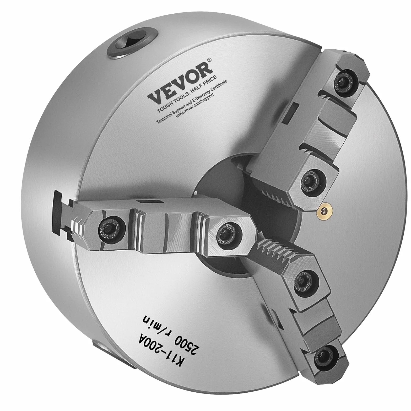 VEVOR Mandril de Torno de 3 Mordazas Diámetro Exterior de 200 mm, Autocentrante con Placa de Soporte Roscada, Rango de Sujeción de 4-200 mm con Tornillos de Llave en T para Torno de Madera y Metal