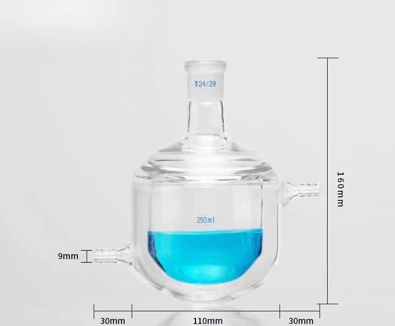 matraz de laboratorio, Reactor de matraz con camisa de vidrio de borosilicato de 250/500 ml, herramienta de laboratorio conjunta 24/29(250ml)