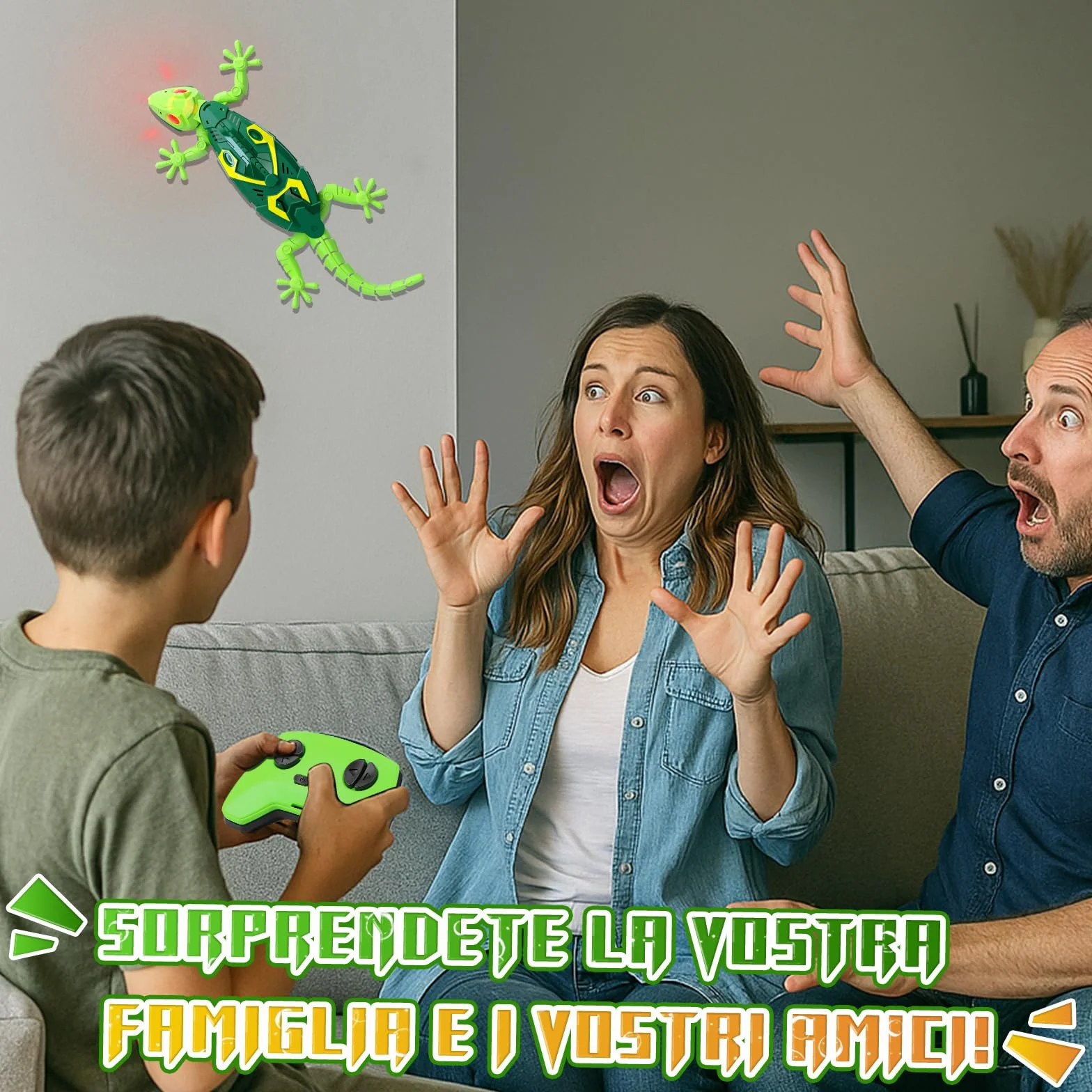 Charmofun Lagarto Trepador Paredes con Ojos LED, Gecko Juguete Realista para Niños 4+ Años (Verde)