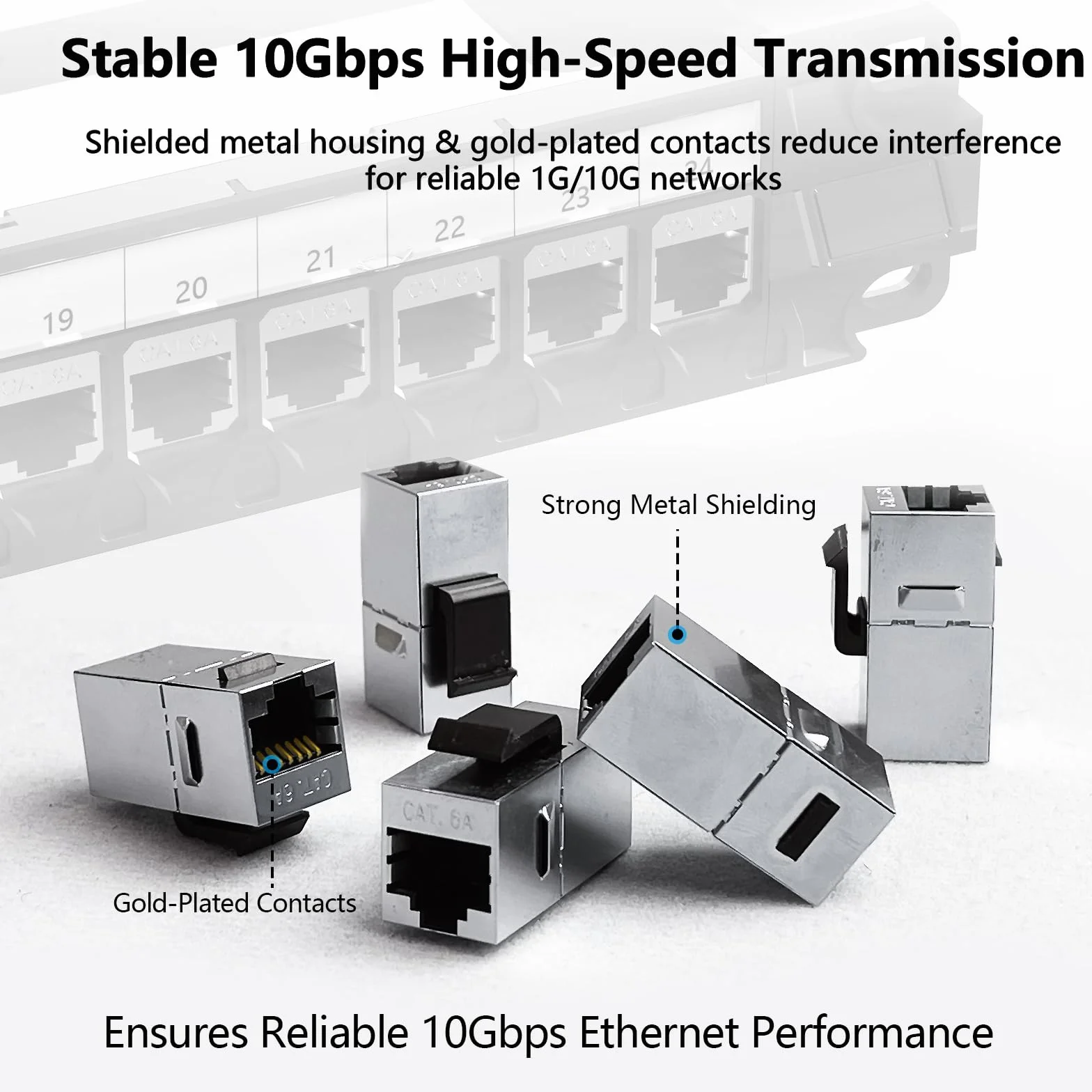 Jadaol Panel de conexión blindado de 48 puertos o montaje en pared de 19 pulgadas, panel de red Cat6A de 2U precargado con 48 acopladores Keystone más 2 paneles Ethernet de repuesto de 10 Gbps con