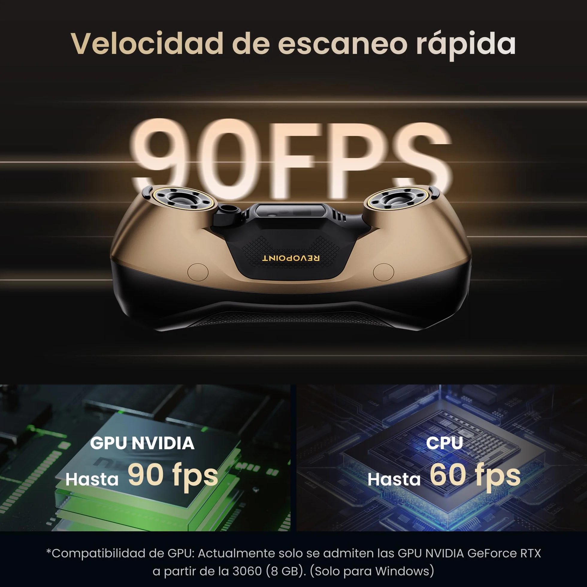 Revopoint MetroY Ultra Escáner 3D, Láser Azul 0,01 mm, GD&T y Análisis Desviaciones, Certificado PTB, 90 FPS, Wi-Fi 6, Escaneo Exterior/Color, Impresión 3D, Placa Bola Fibra Carbono (Solo Win 10/11)