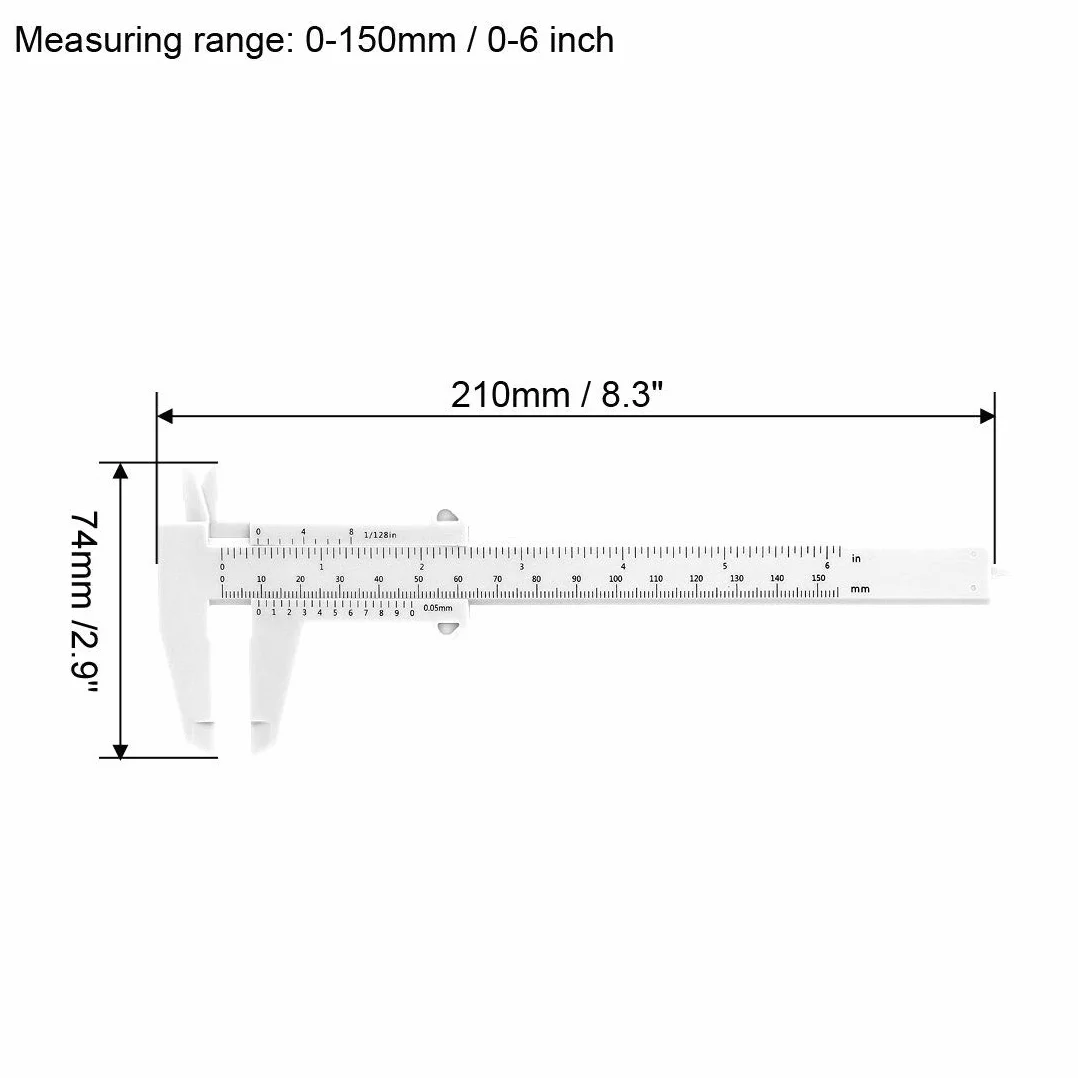 Calibre de Plástico Vernier 150 mm 6 Pulgadas Herramienta de Medición de Profundidad