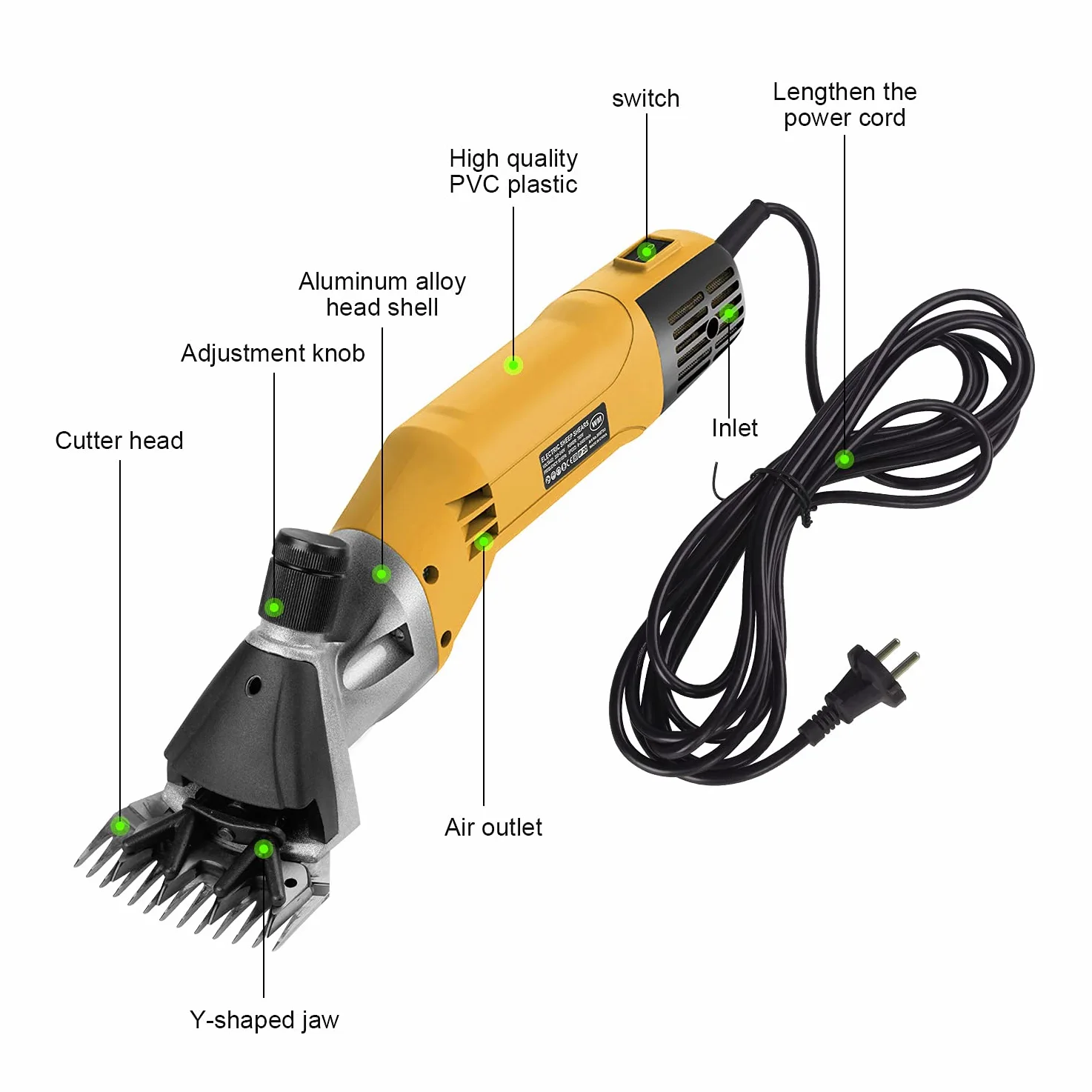 Vinteky 780W Esquiladora Ovejas, Cortapelos Eléctrico Profesional para Ovejas Alpacas Cabras, 6 Velocidades Ajustables (Amarillo)