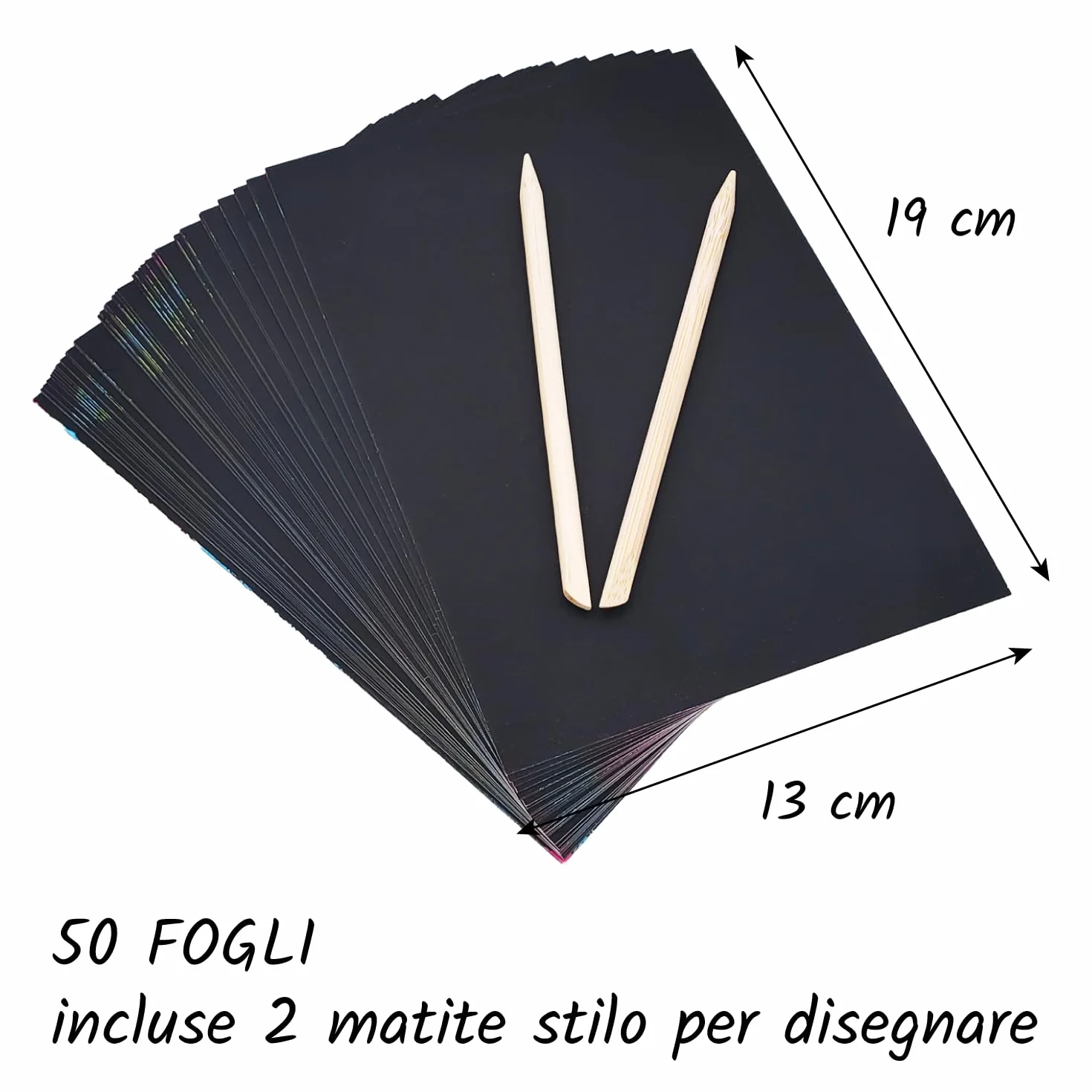 50 Hojas Scratch Art 19x13 cm Kit Creativo con 2 Lápices de Madera para Dibujos y Manualidades
