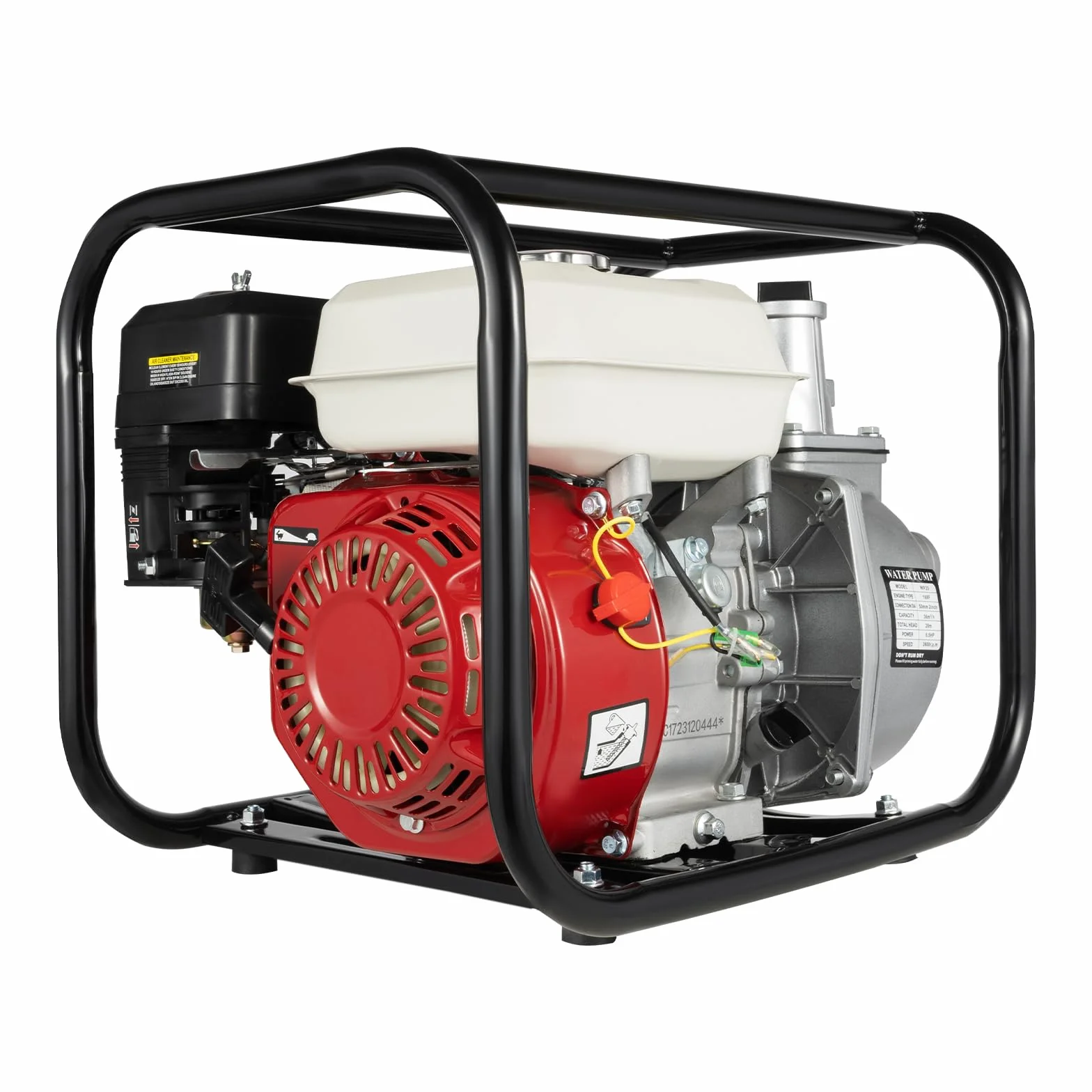 Bomba de agua de gasolina, motor de 4 tiempos, 210 CC, 6,5 CV, bomba de jardín con conexión de 2 pulgadas, arranque por cable, depósito de combustible de 3,6 l, altura de extracción de 28 m