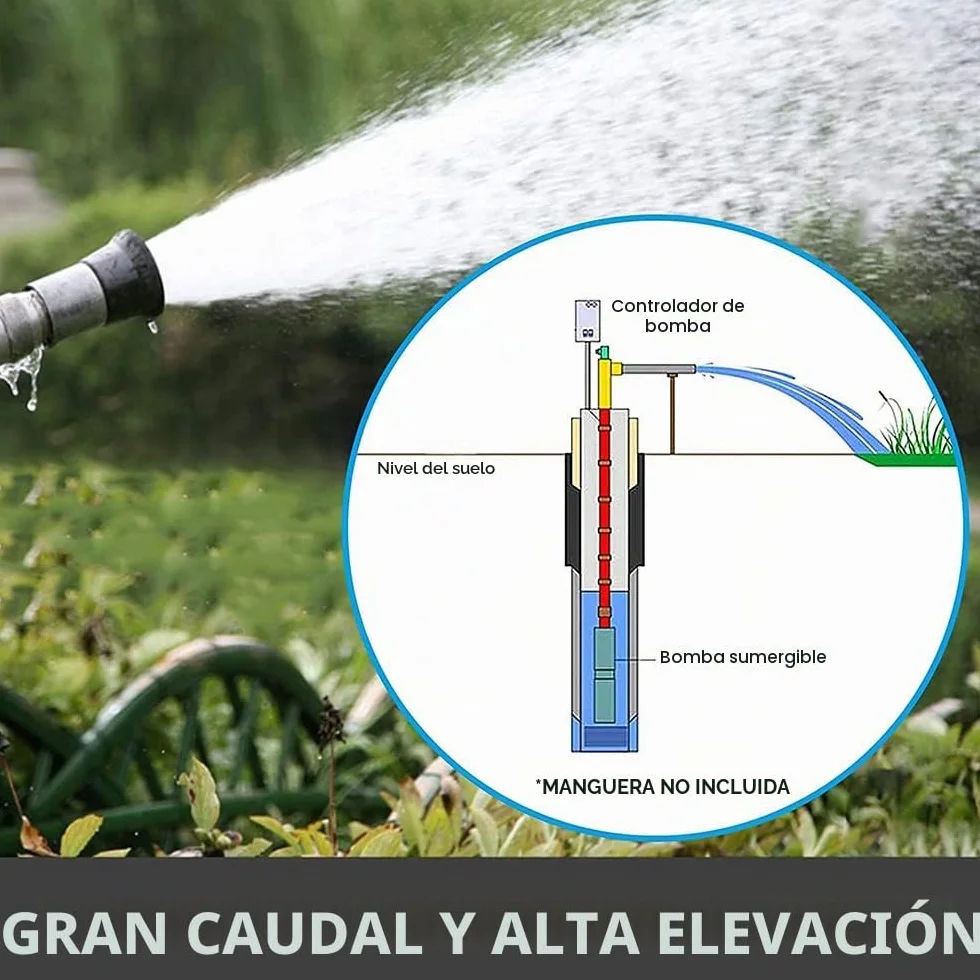 bomba de pozo profundo Ascensor 35m Bomba de agua sumergible de acero inoxidable de tubo de 3 pulgadas 1 en salida 300W 24V Bomba sumergible solar de DC para Piscina Riego Agrícola Jardín