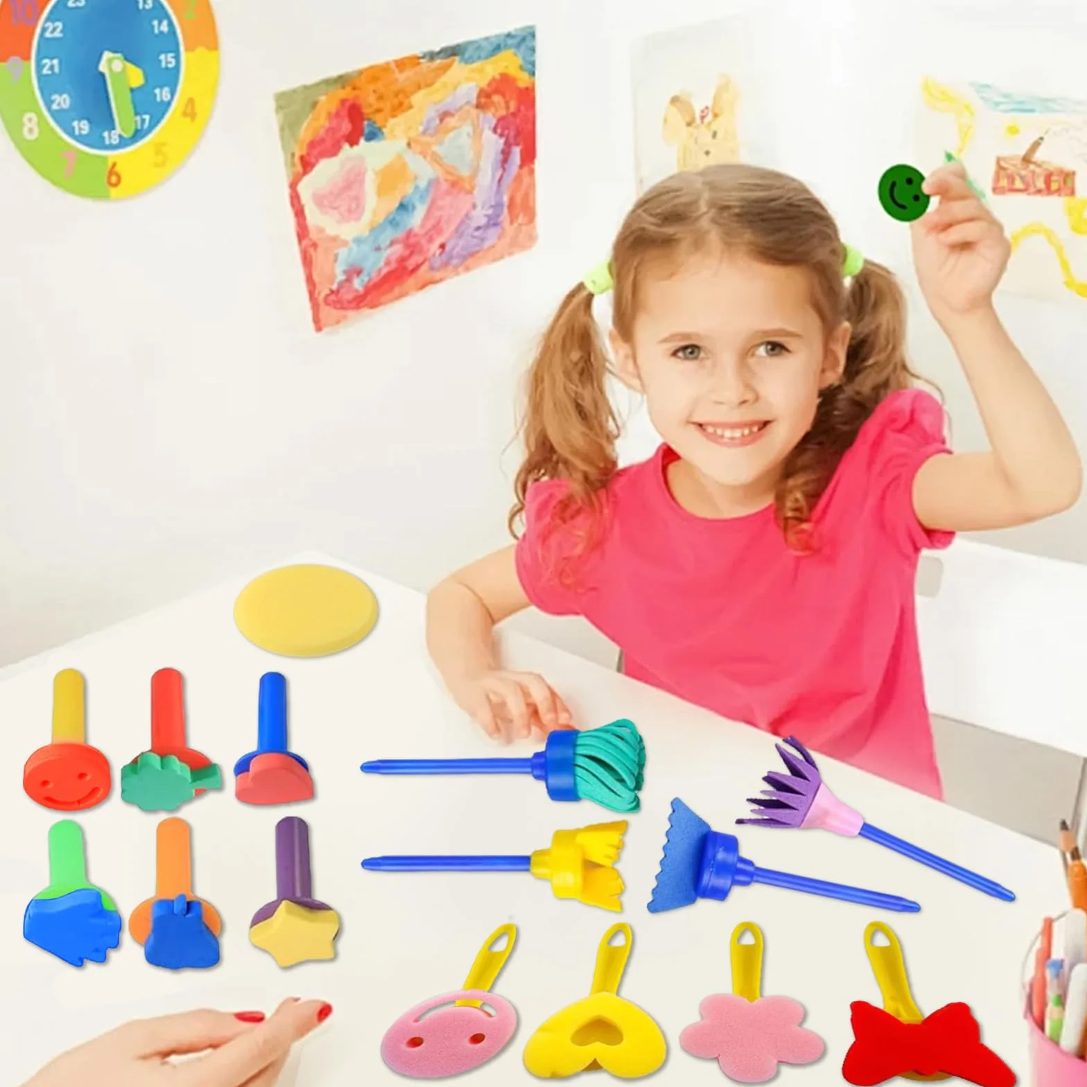 Set de 30 Kit Pintura Niños, Pincel, Esponja para Pintar, Herramientas de Pintura Manual DIY