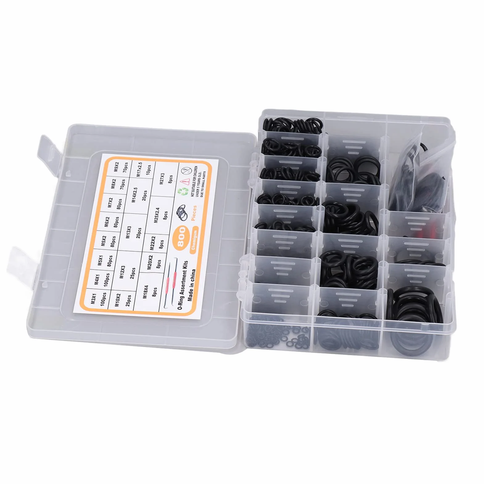 Kit surtido de Juntas Tóricas NBR 800 Piezas 18 Tamaños 3-27 mm con Herramientas de Desmontaje