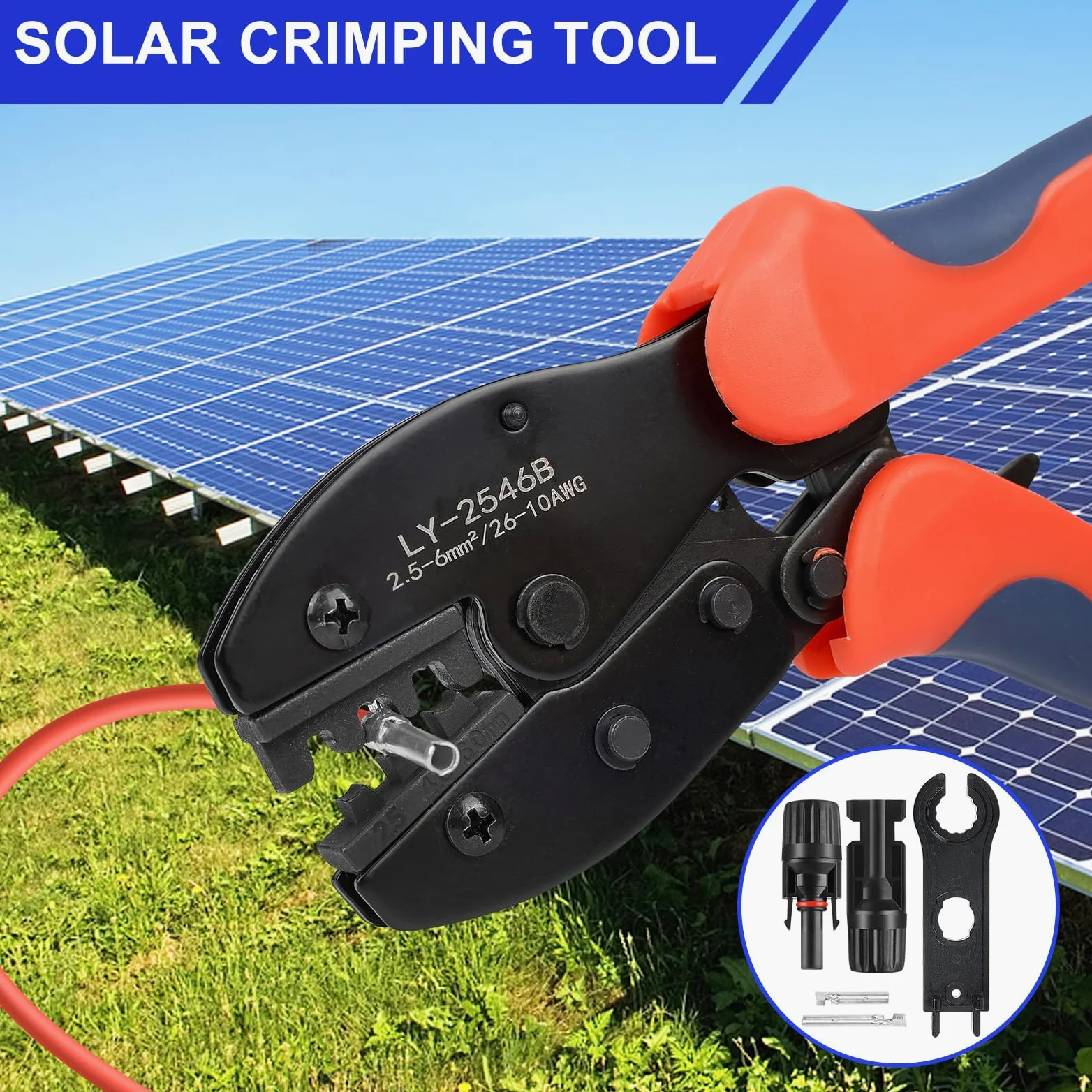 Kit de herramientas de crimpado solar con 60 conectores solares, 1 par de llaves inglesas de conector solar, 1 pelacables de alambre, herramienta de crimpado para montaje de extensión de cable de