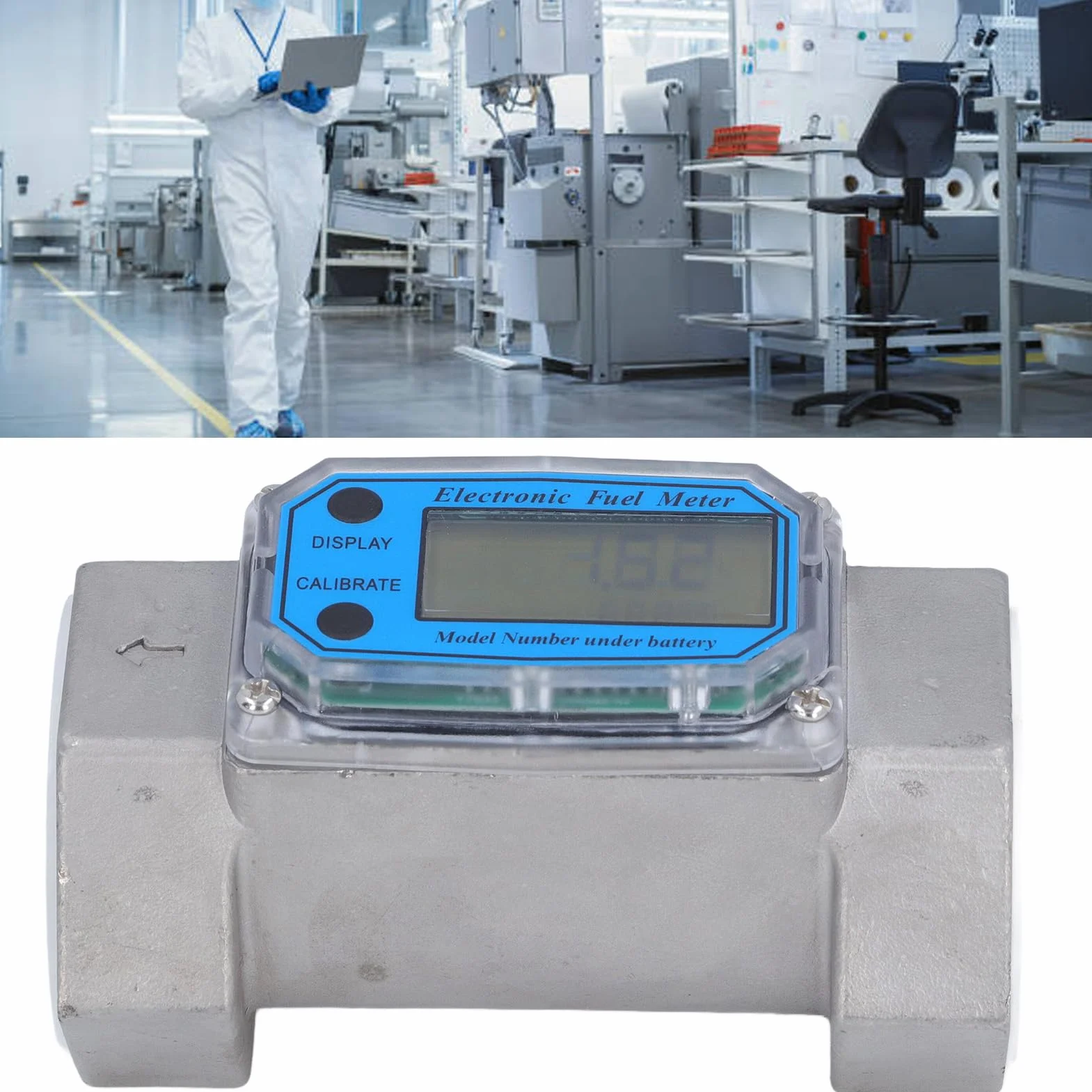Caudalímetros Agua Digital, Acero Inoxidable Medidor de Flujo de Turbina de 2 Pulgadas 35-250 L/Min, Unidad L, GAL, PTS, QTS