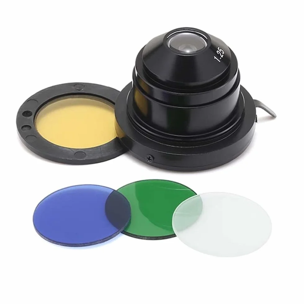 Accesorios para microscopio de Laboratorio NA1.25 Condensador Luz convergente Iris Apertura de diafragma para microscopio biológico de Plataforma mecánica Doble con Filtro