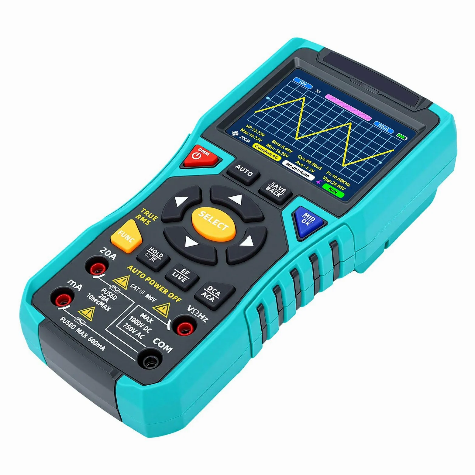 Zunate Osciloscopio de Mano Multímetro de Osciloscopio Digital Portátil de 3,2 Pulgadas Rango Automático con Batería de 2500 MAh para Pruebas de Circuitos de Electricistas y Reparaciones de Campo