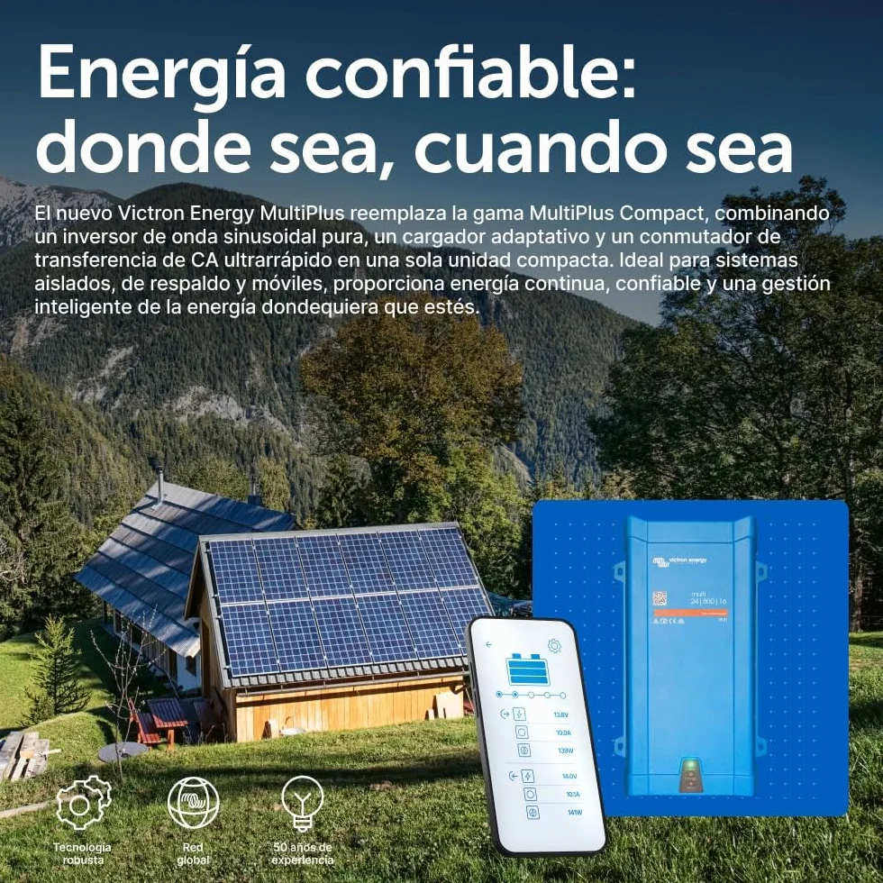 Victron Energy MultiPlus 800VA 24-Voltios 230V Inversor de Onda sinusoidal Pura 16 amperios Cargador de batería
