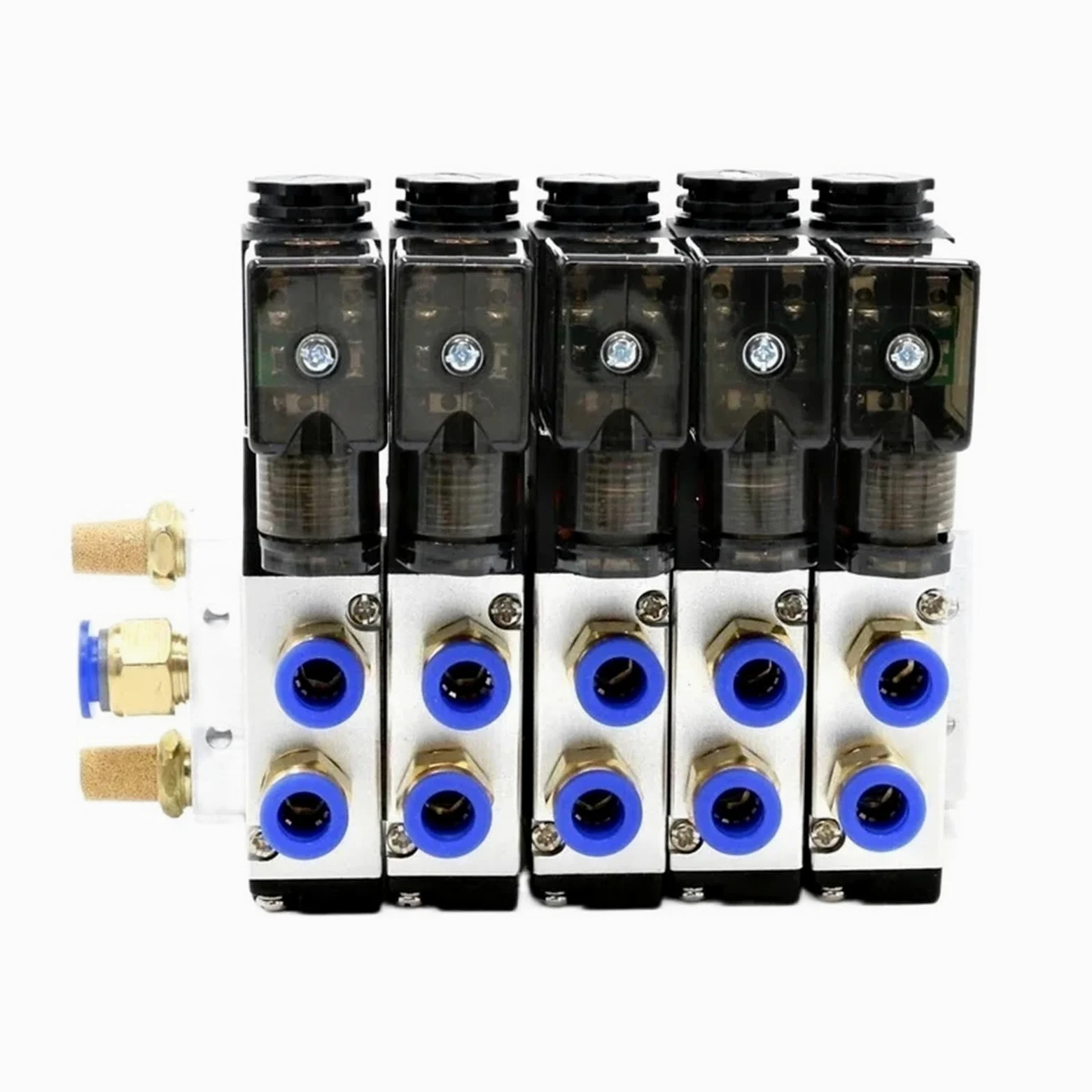 Bloque de electroválvula neumática multiusos 4V210-08 de 12/24 V CA y 110/220 V CA con silenciador y colector de base de 2/3/4/6 vías(2 Row 4mm fitting,DC24V)