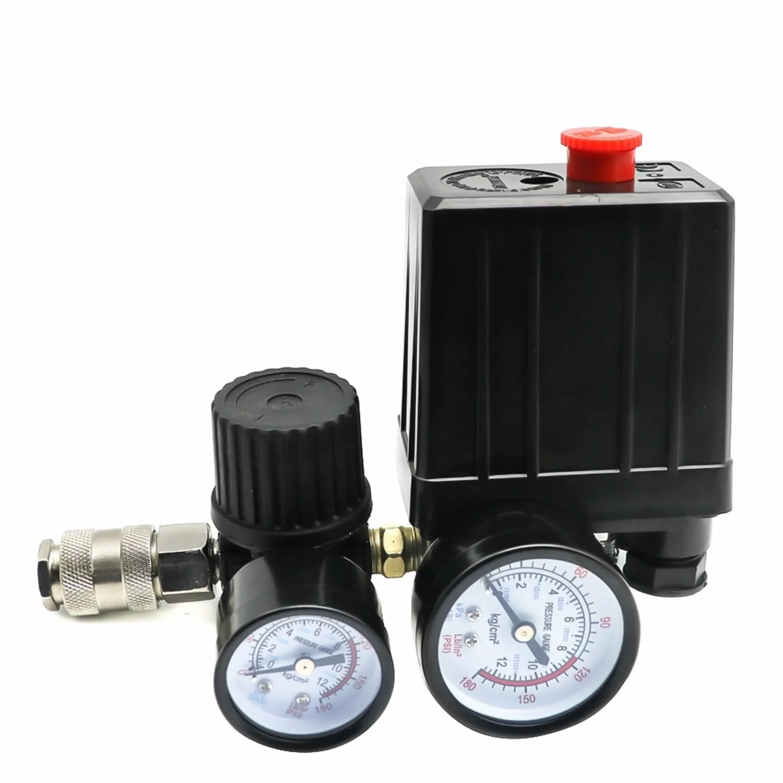 Interruptor de Control presión Bomba compresor Aire, regulador Alivio del colector 4 Puertos, 220V/380V, válvula 30-120PSI con manómetro(380v)