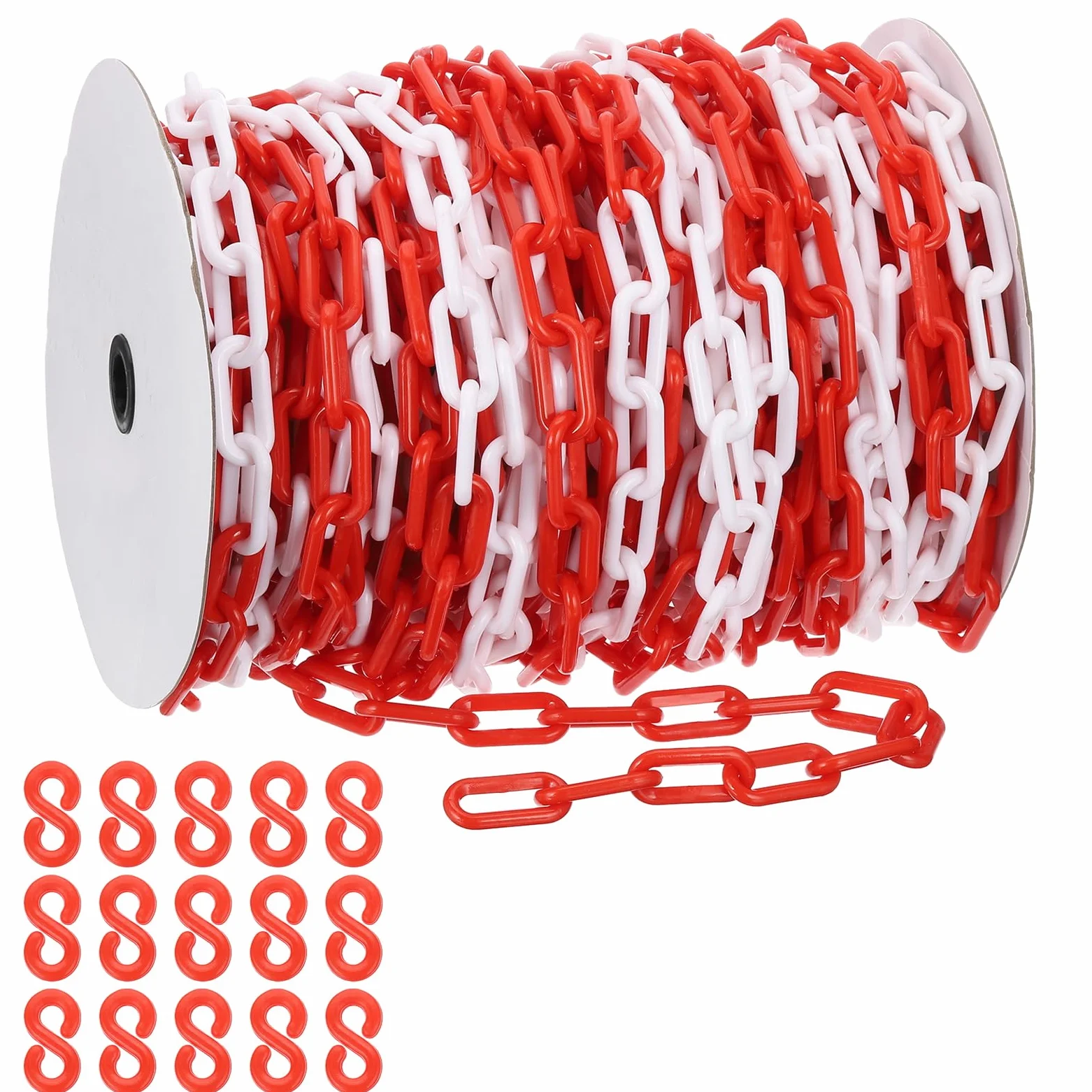 PATIKIL Cadena de plástico rojo/blanco, 164pcs 8mm Cadena de barrera de seguridad de plástico grande Larga para control de multitudes, estacionamiento, cerca