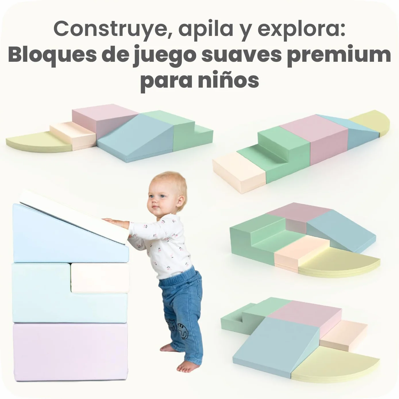 IGLU Soft Play Corner Climber Bloques Psicomotricidad Infantil Juego de 5 Espuma Educativos para Niños Escalada Bebe Parque Montessori Pastel
