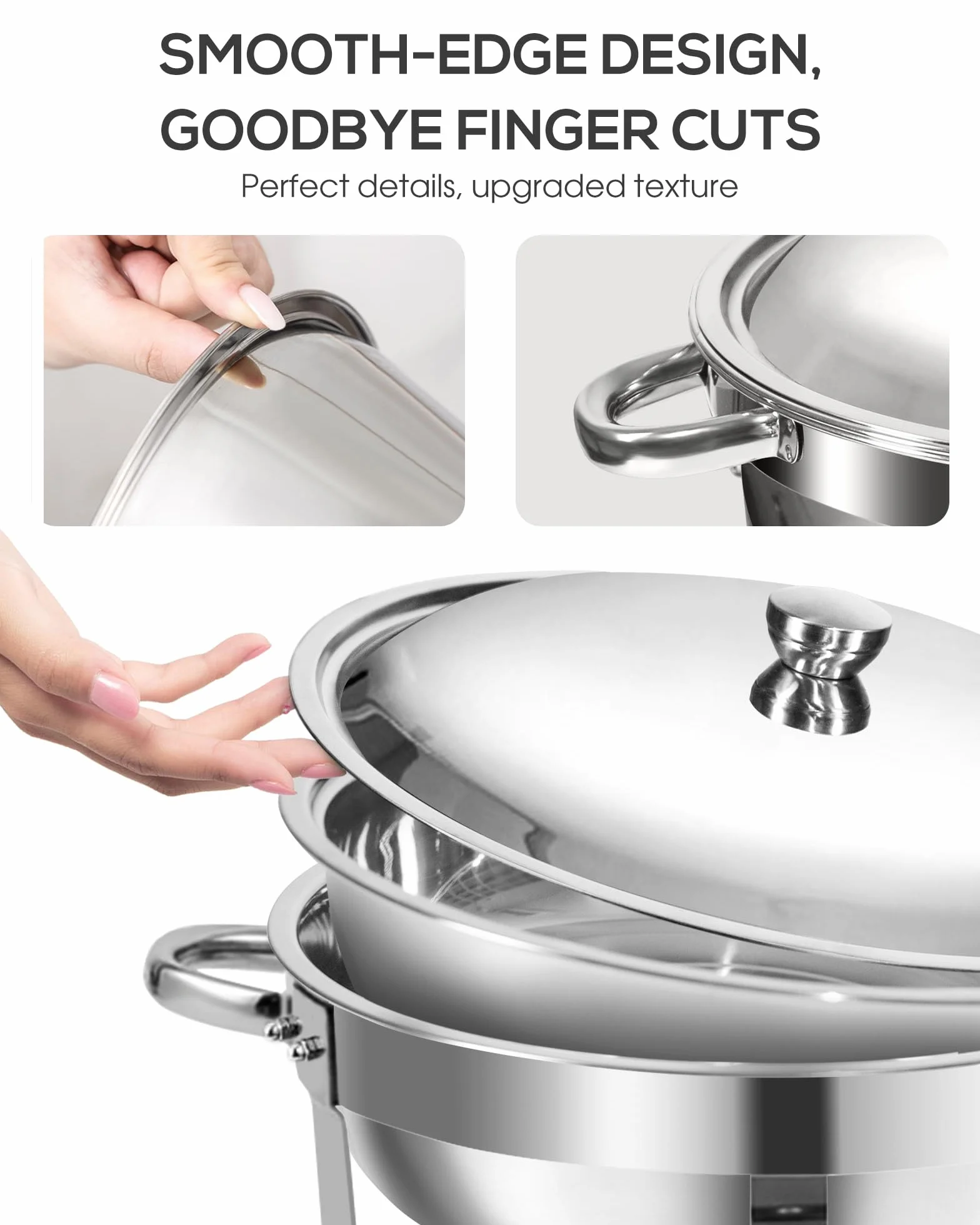 Chafing Dish Buffet Set 5L 2 Fuentes Redondas Acero Inoxidable Grado Alimentario Borde Enrollado Seguro Porta Tapas Acabado Espejo Calentador Alimentos