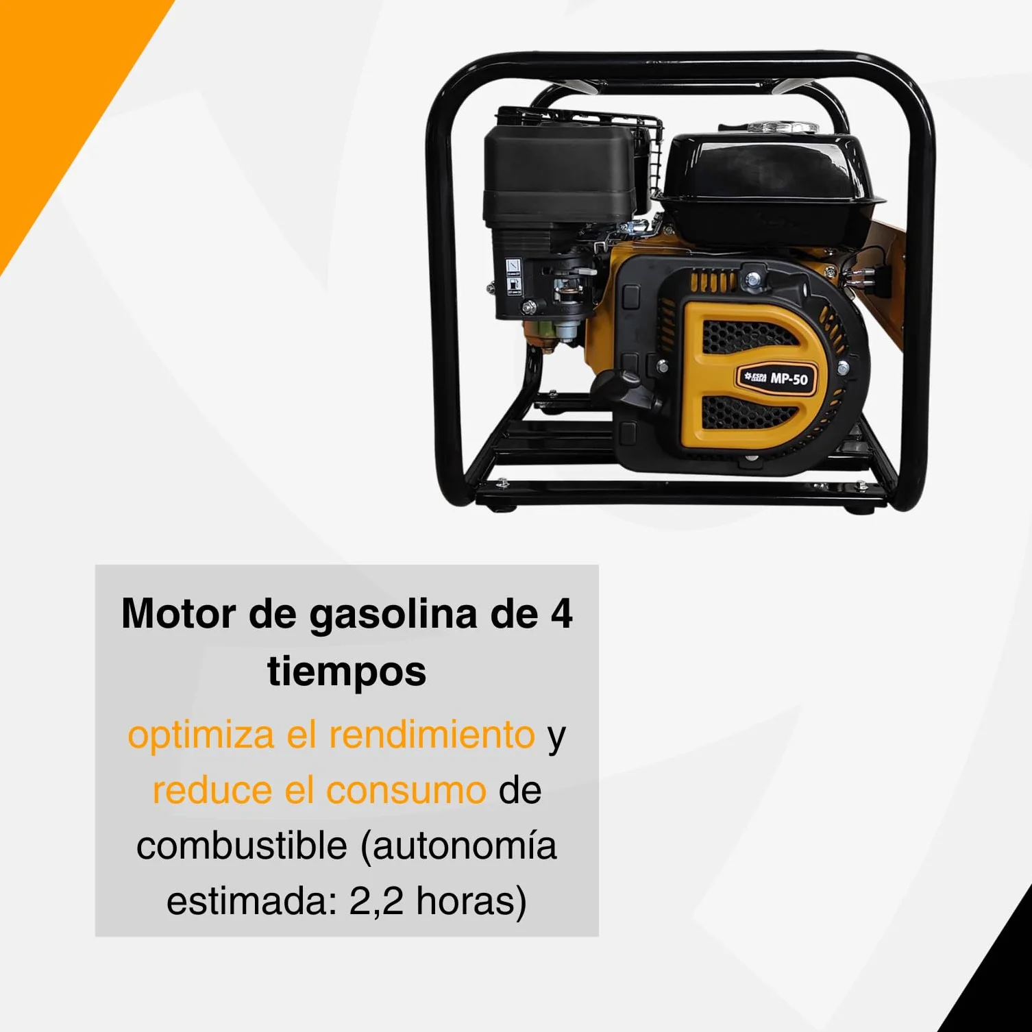 ESPA LEADER Motobomba MP-50, Motor Gasolina 4 Tiempos, Caudal Máx 32.000 l/h, Autonomía 2,2 h, Bomba de Agua para Achique, Vaciados de Emergencia, Inundaciones y Riego Agrícola