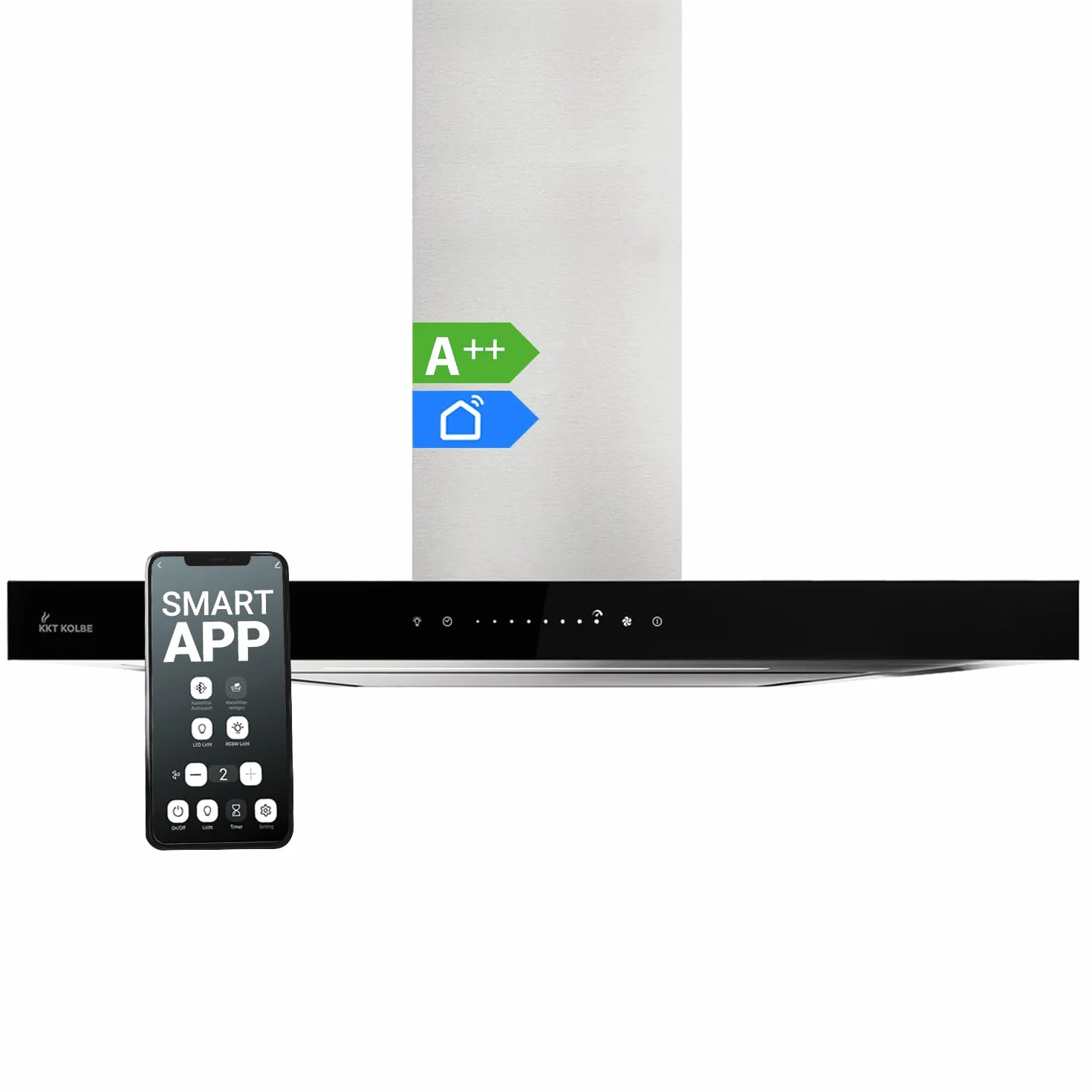 Campana Extractora 90 cm Isla Acero Inoxidable Vidrio Negro WiFi FLAT-INSEL-5