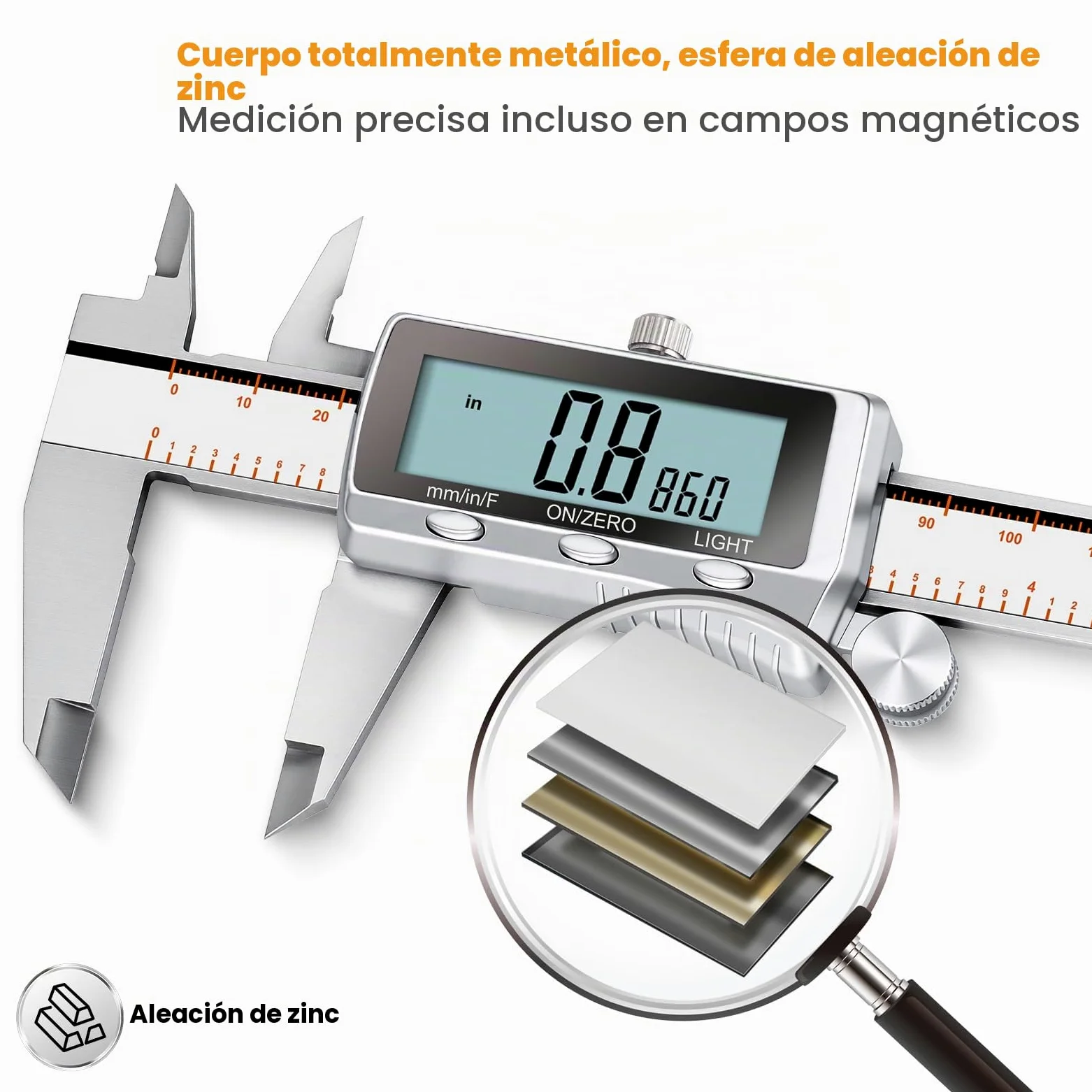 Calibre Digital 6 Pulgadas Pie de Rey LCD Retroiluminada Micrómetro Recargable Apagado Automático Pulgadas/MM/Fracciones