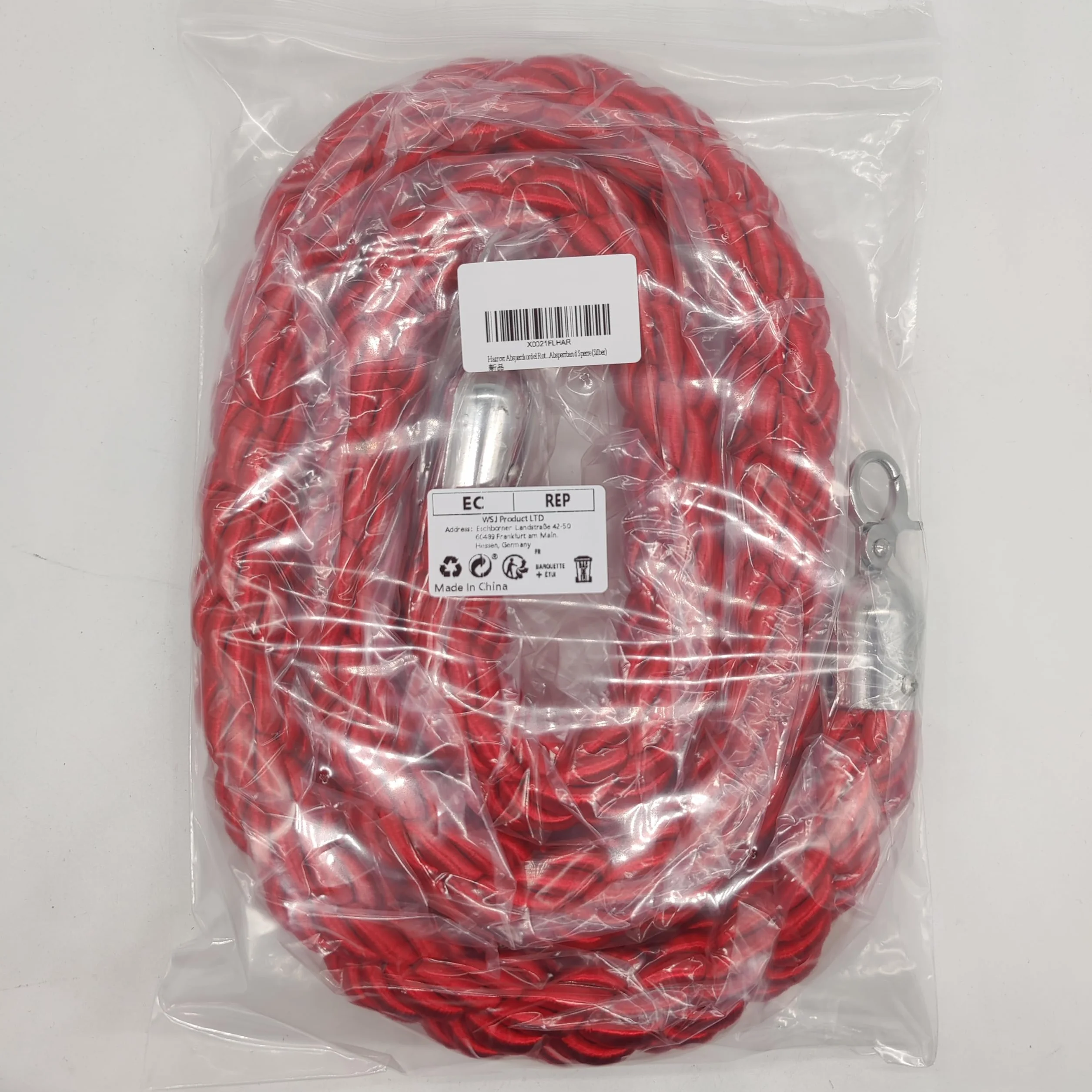 Cuerda de Barrera 1,5 m Rojo Cord con Ganchos Cuerda de Ampliación Queue Cuerda Barrera Cordón de Bloqueo Postes Separadores para Persona Guiar Delimitar Personas
